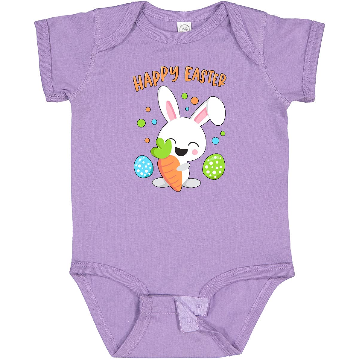 Inktastic Happy Easter Bunny with Eggs and Carrot Baby Bodysuit - Cute Easter Outfit for Infants, Toddler Easter Party Wear, Spring Photoshoot Outfit, Baby Shower Gift