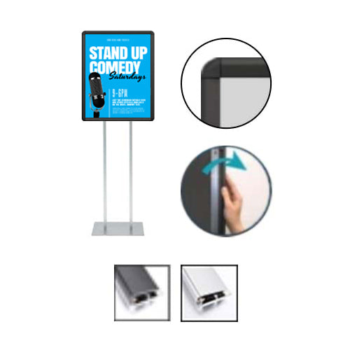 24x24 Double Pole Floor Stand Sign Holder with Snap Frame & Radius Corners - Perfect for Retail Displays, Trade Shows, and Event Signage