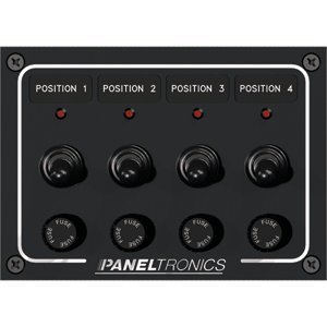 Waterproof 4-Position Toggle Switch Panel with LED Indicators and Fuse - DC Marine/RV/Boat Electrical Control (Model 45286) - Perfect for Marine, RV, and Off-Grid Power Systems