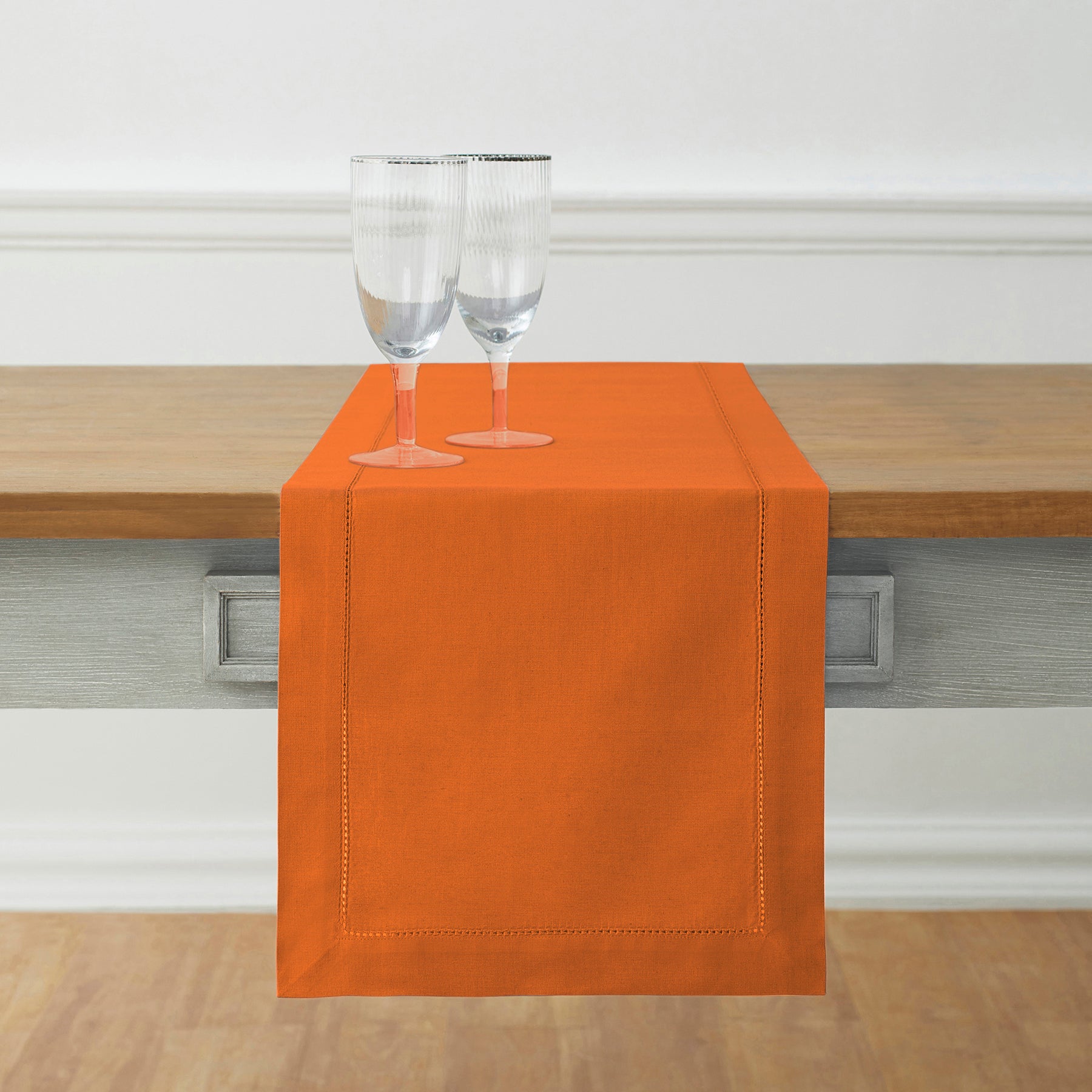 Premium Cotton Linen Hemstitch Table Runner - Elegant Dining Table Decor for Weddings, Parties & Home Decor - 60