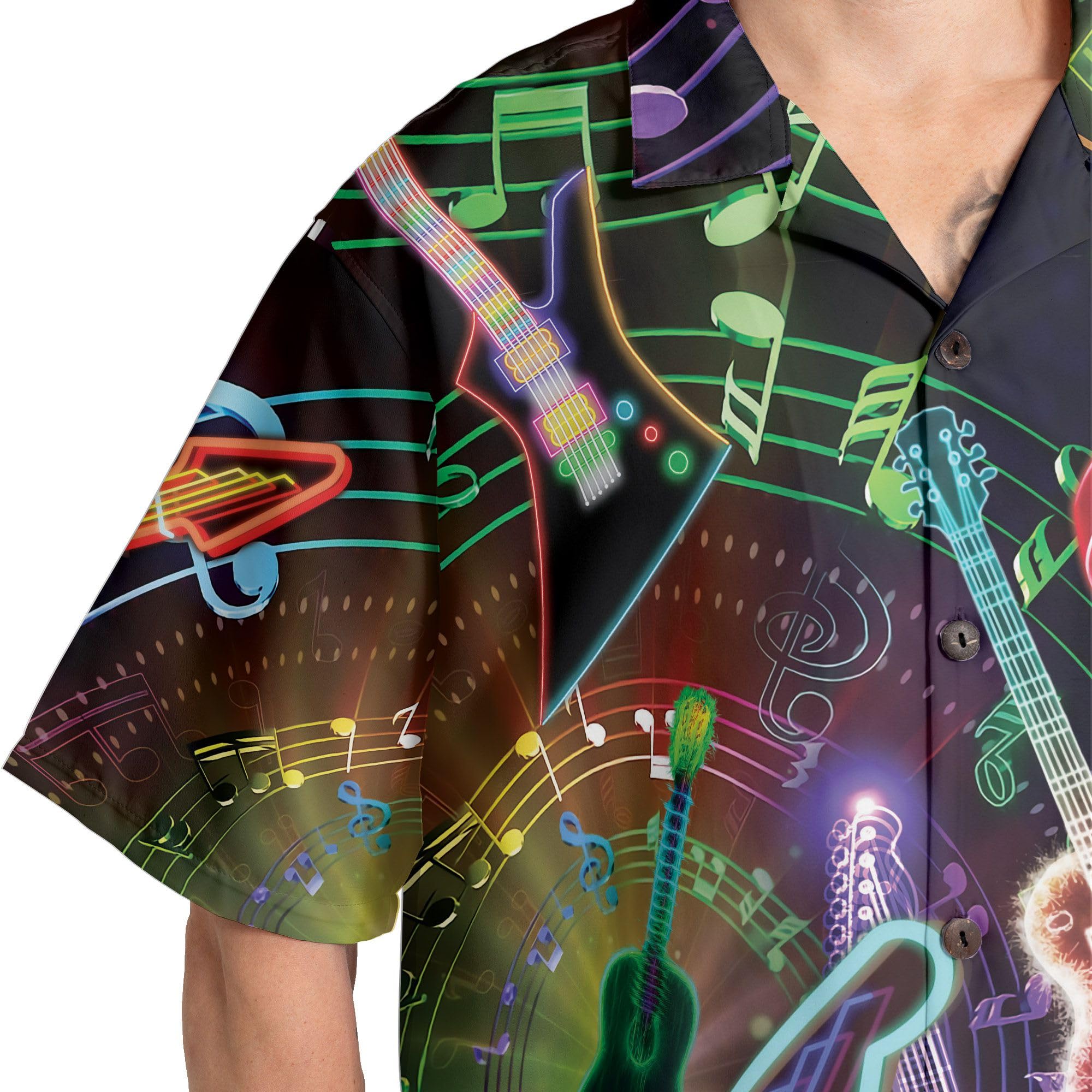 HYPERFAVOR Stylish Men's Guitar Hawaiian Shirts - Short Sleeve Casual Button Up Shirts with Music Print - Perfect Gift for Musicians & Guitar Lovers - Ideal for Concerts, Beach Parties & Summer Outings