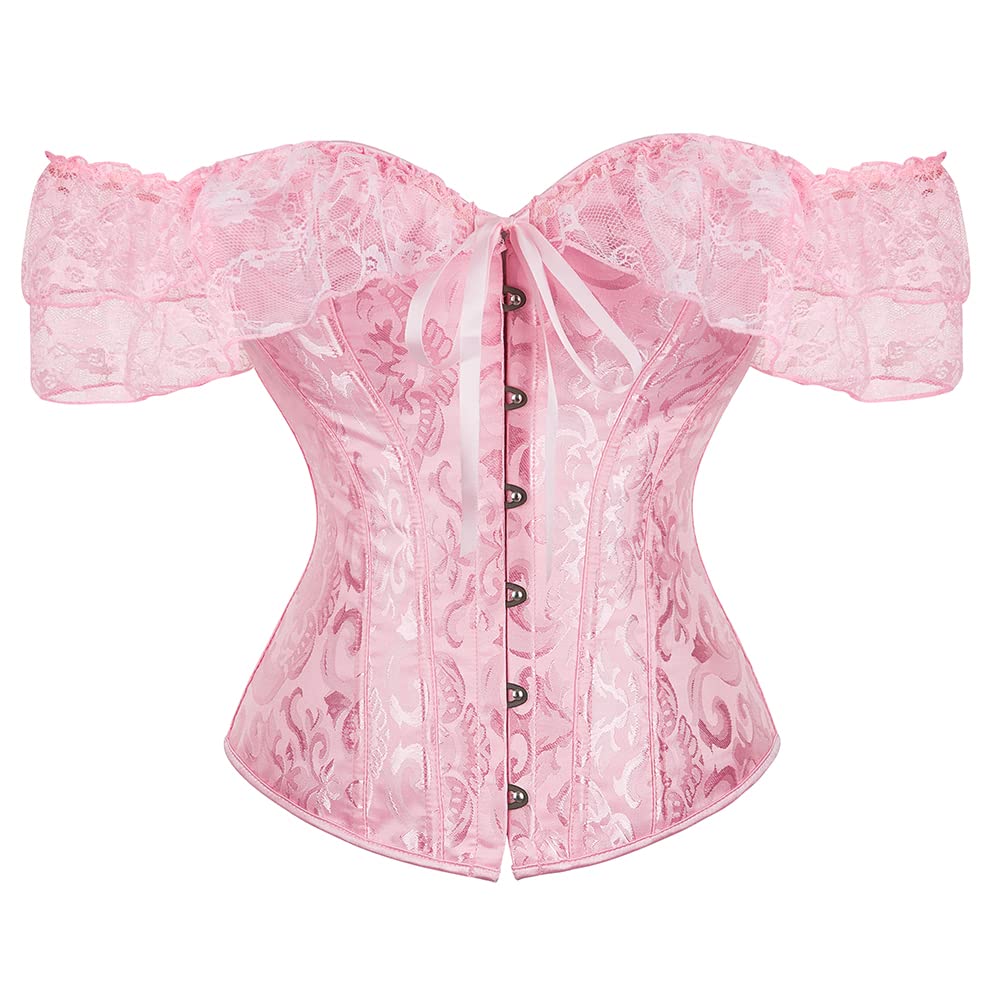SHYMMUO Women's Corset Top with Lace Sleeves - Sexy Bustier Lingerie & Waist Trainer for Women | Perfect for Burlesque, Cosplay, and Evening Wear