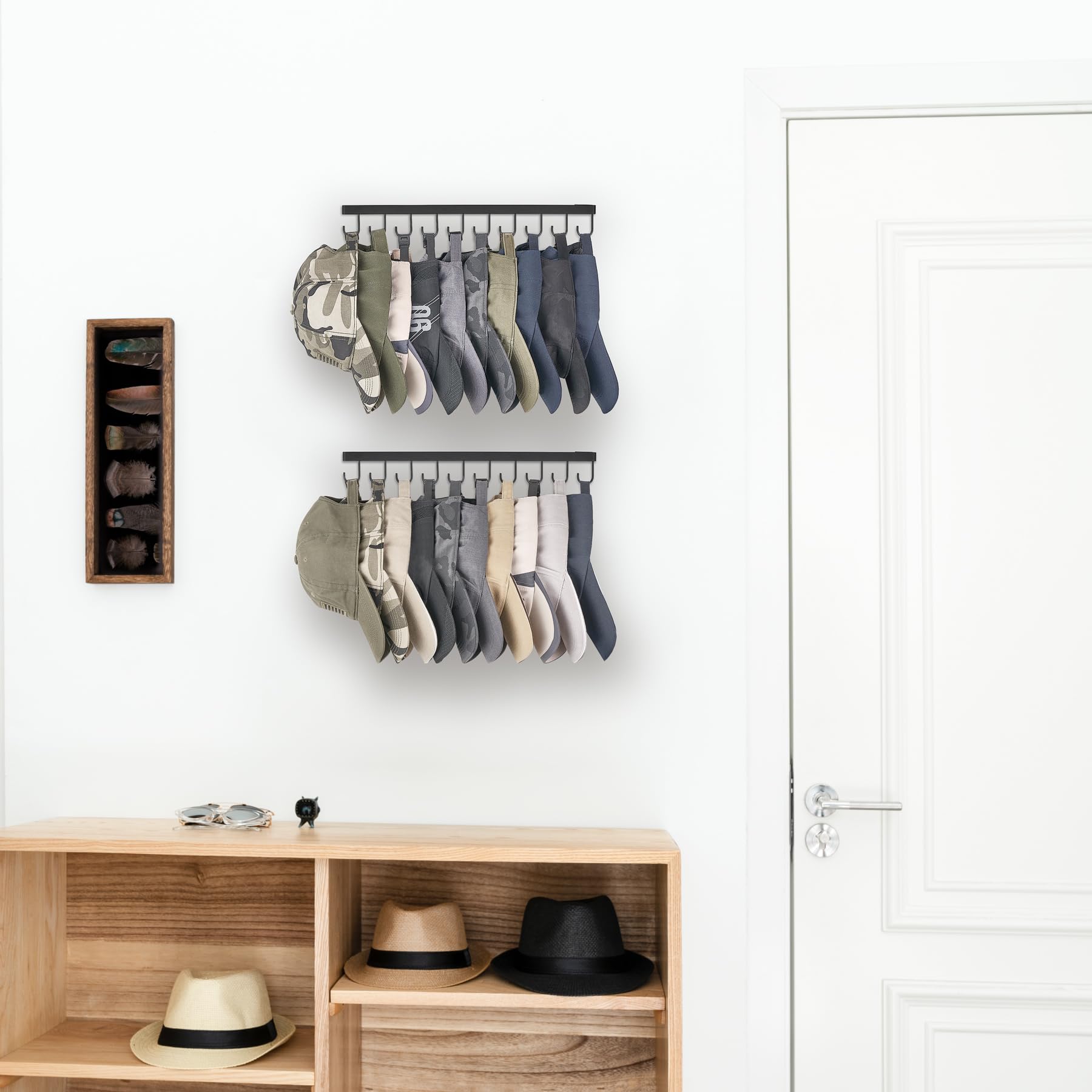 Mkono Wall Mount Hat Rack Set of 2 - Metal Baseball Cap Organizer Holds 20 Hats - Modern Black Closet Storage for Bedroom, Entryway & Closet Organization - Perfect for Caps, Hats & Accessories Display