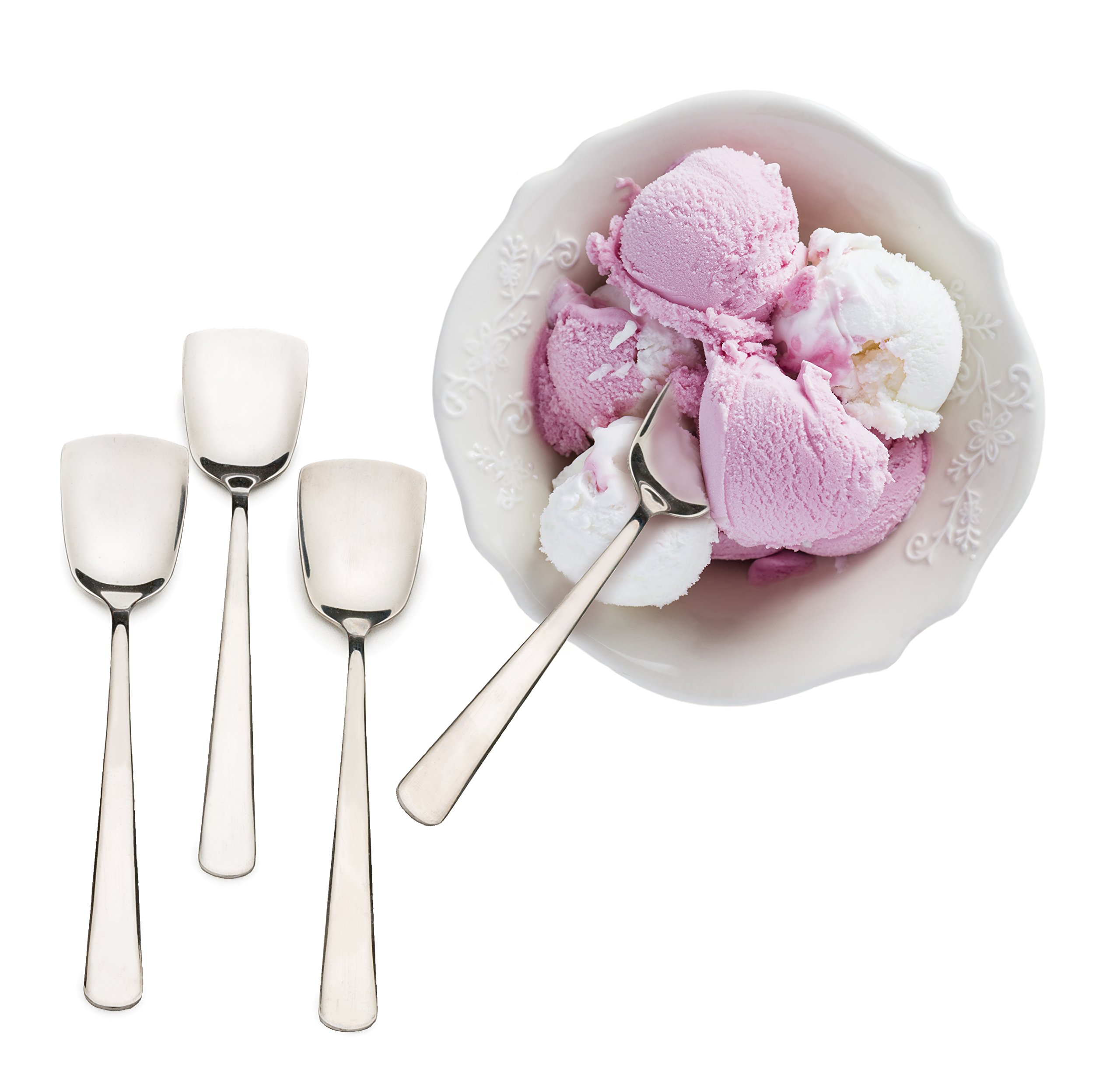 RSVP International Stainless Steel Ice Cream Tool Set - 4-Piece Dishwasher Safe Scoop with Large Handle for Easy Serving | Perfect for Ice Cream Parlors, Dessert Shops & Home Use