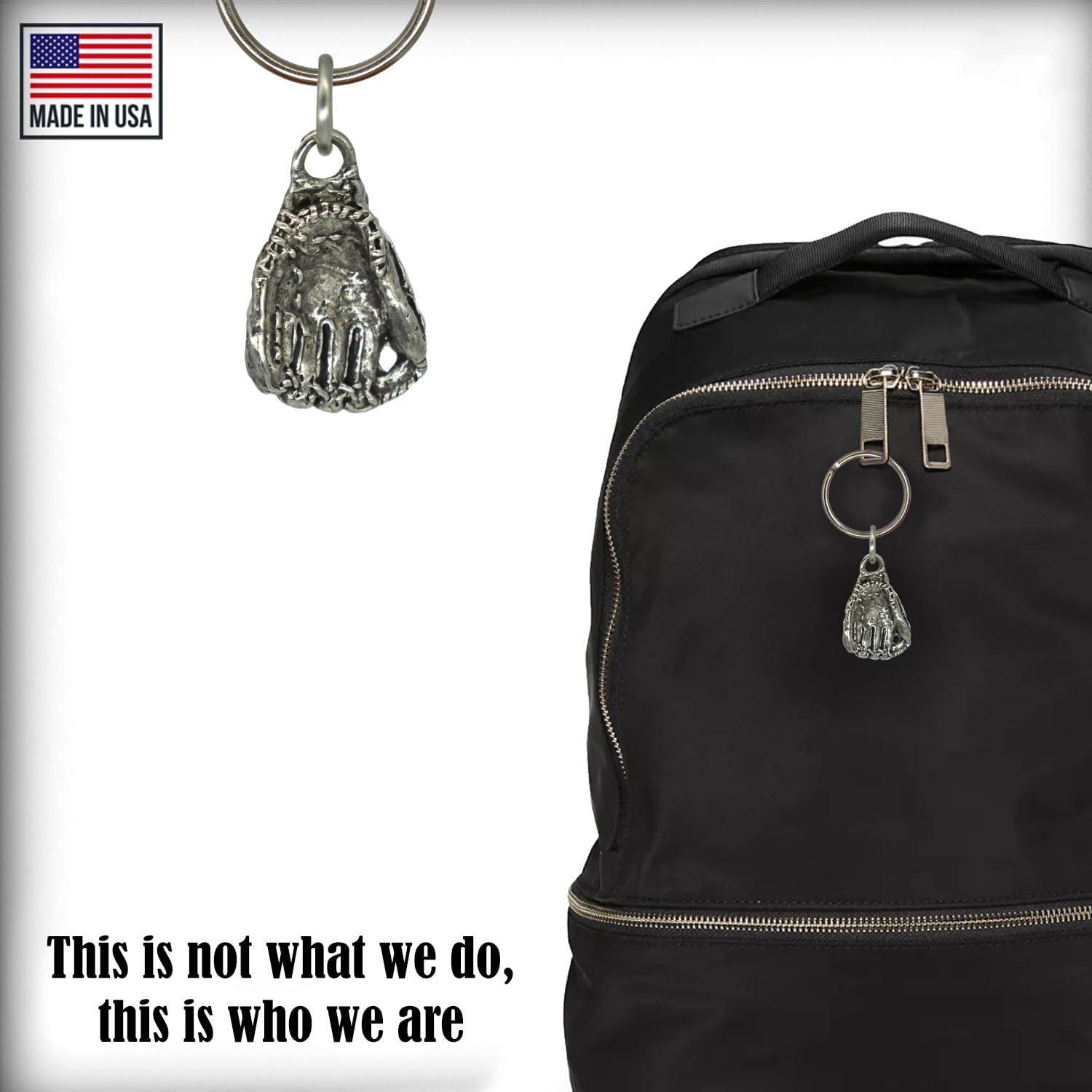 Handmade Pewter Baseball Glove Keychain - 2