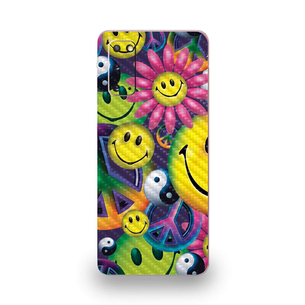 MightySkins Carbon Fiber Skin for Samsung Galaxy S20 - Peace Smile Design | Protective Durable Textured Vinyl Wrap | Easy to Apply & Remove | Made in USA | Perfect for Daily Use, Travel & Personalization