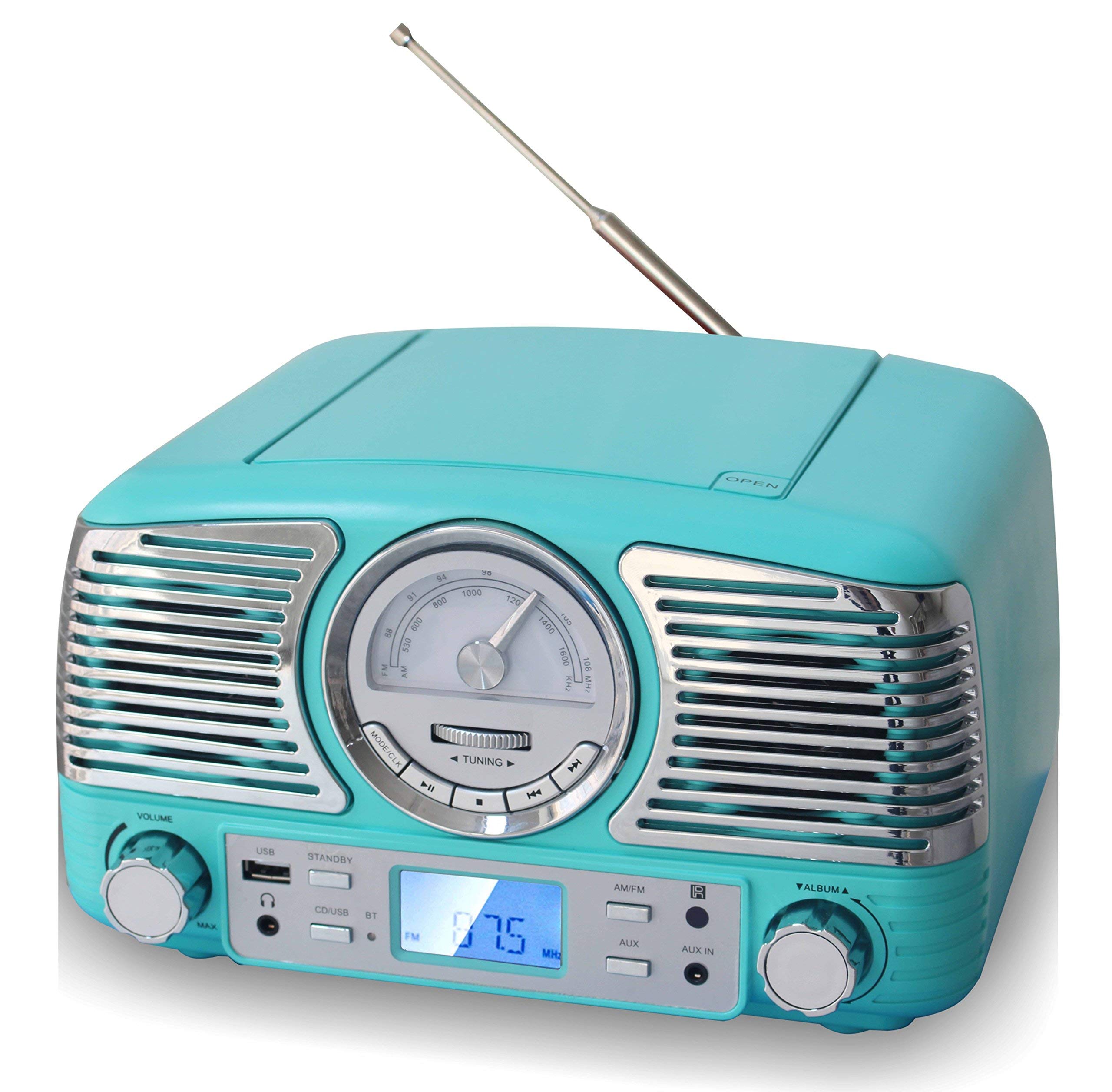 TechPlay QT62BT Retro Bluetooth CD Player with AM/FM Radio, USB Port & AUX Input - Compact Stereo System for Home, Office & Dorm Room Music Listening