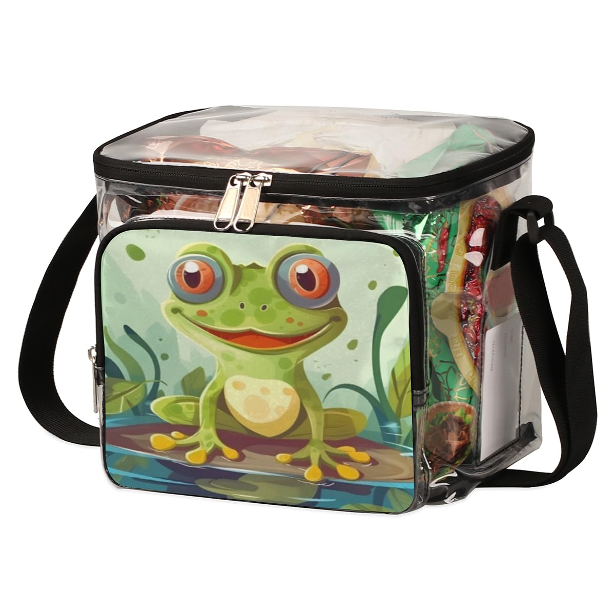 Cute Frog Transparent Tote Bag with Handles - Clear Crossbody Shoulder Lunch Bag for Women & Teens | Perfect for Outdoor, Travel, Picnic, Concerts, Sports Events & Stadium Approved | Waterproof & Lightweight for Daily Use, Shopping, Beach & School