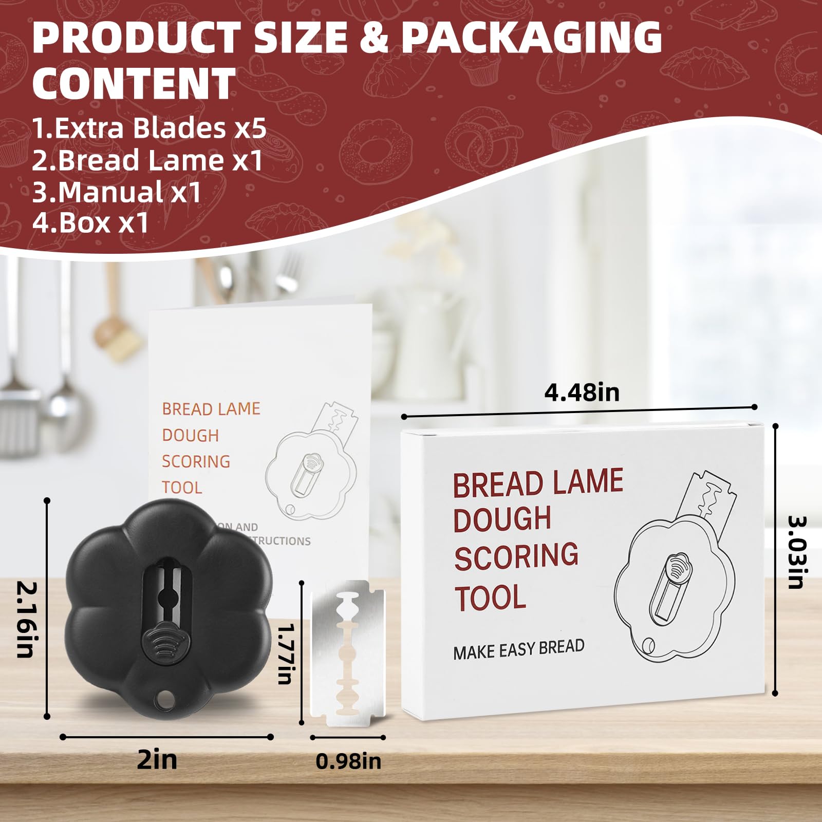 Professional Magnetic Bread Lame Dough Scoring Tool - Extendable Sourdough Bread Scraper for Artisan Baking, Perfect for Homemade Sourdough & Baguette Making - Ideal for Bakers & Bread Enthusiasts (Black)