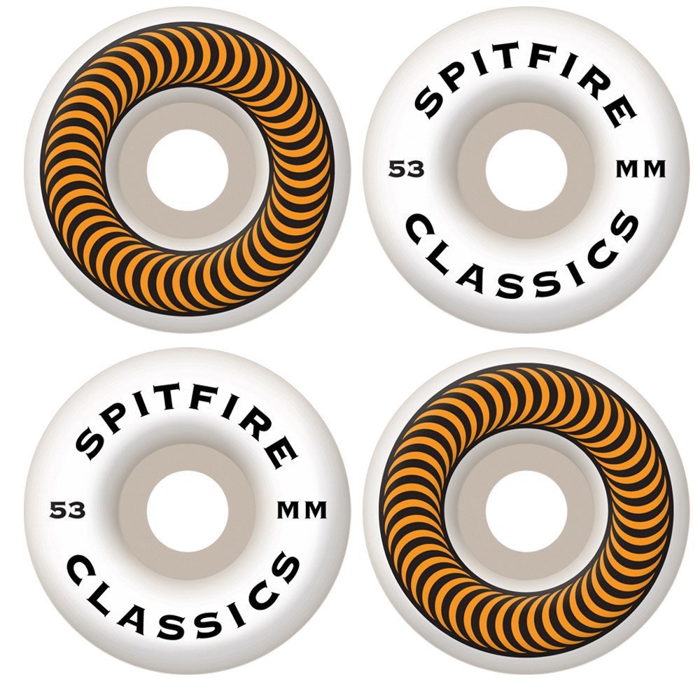 Spitfire Skateboard Wheels 53mm Classics White - High Performance Wheels for Street & Park Skateboarding - Perfect for Tricks & Smooth Riding