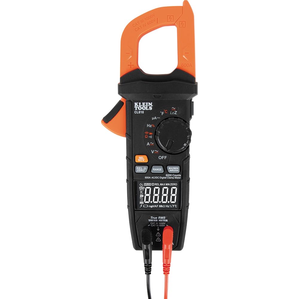 Klein Tools CL810 Pro Digital Clamp Meter - 600A AC/DC Auto-Ranging True RMS Multimeter with NCVT, Flashlight & Illuminated Dial - Measures Current, Voltage, Temperature (LOZ) - Perfect for Electricians, HVAC Technicians & DIY Home Electrical Projects