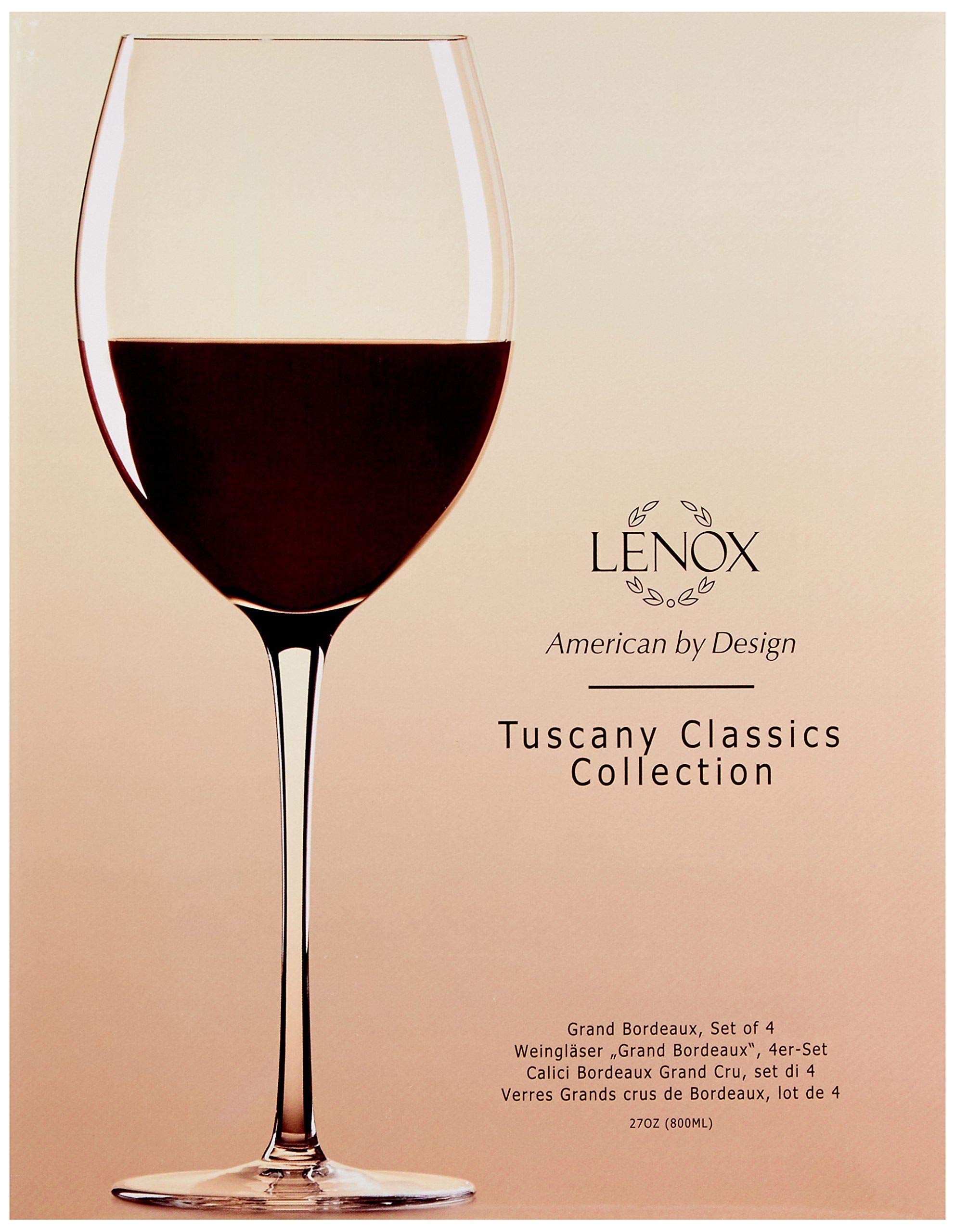 Lenox Tuscany Classics Grand Bordeaux 26.5 oz Large Red Wine Glasses Set of 4 - Engraved with Reindeer & Happy Holidays Design - Premium Crystal Stemware for Christmas Dinner, Holiday Parties & Wine Tasting Gifts