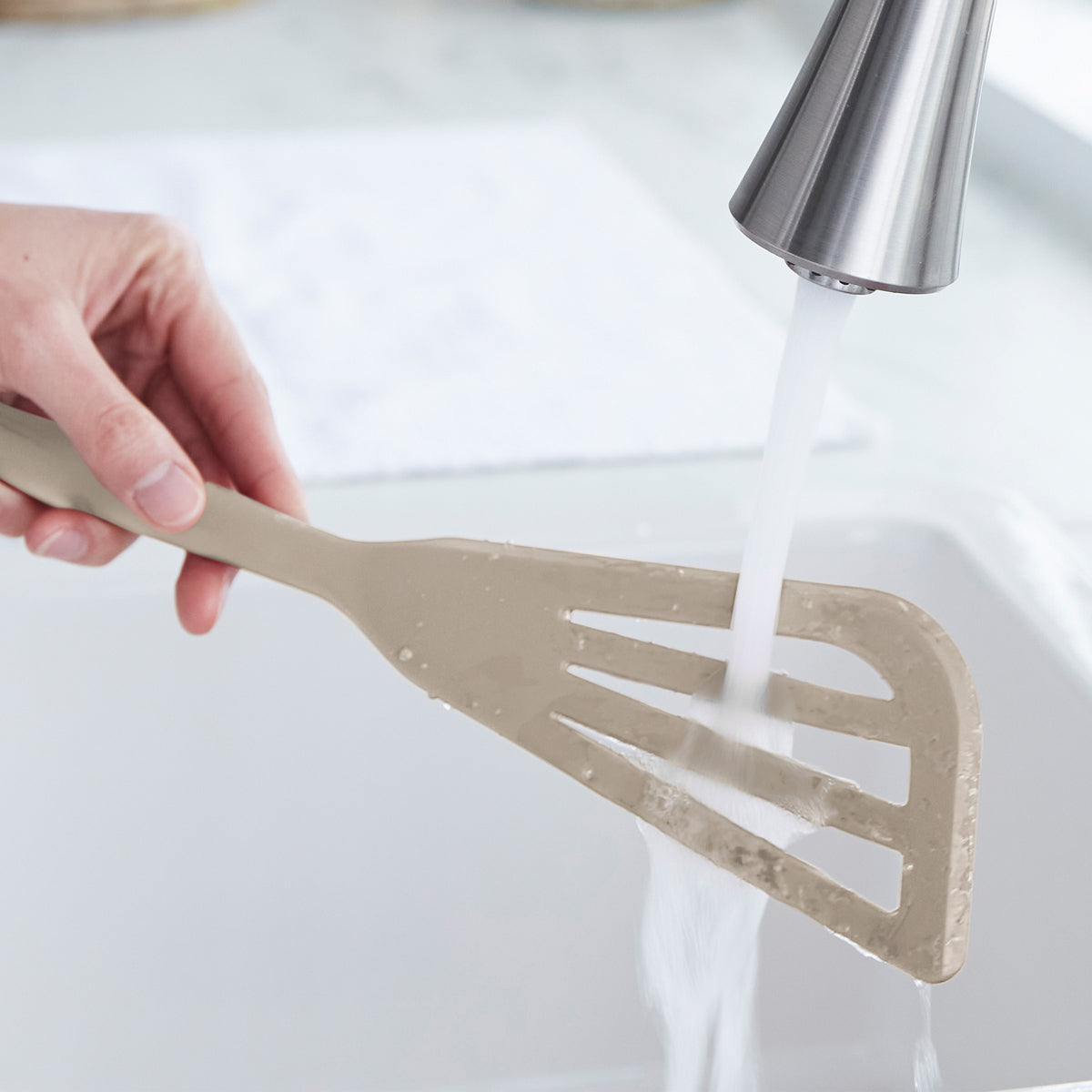 Premium Platinum Silicone Fish Turner Spatula - Heat Resistant Kitchen Utensil for Grilling, Flipping & Serving | Taupe Color | Perfect for BBQ, Seafood Cooking & Non-Stick Pans