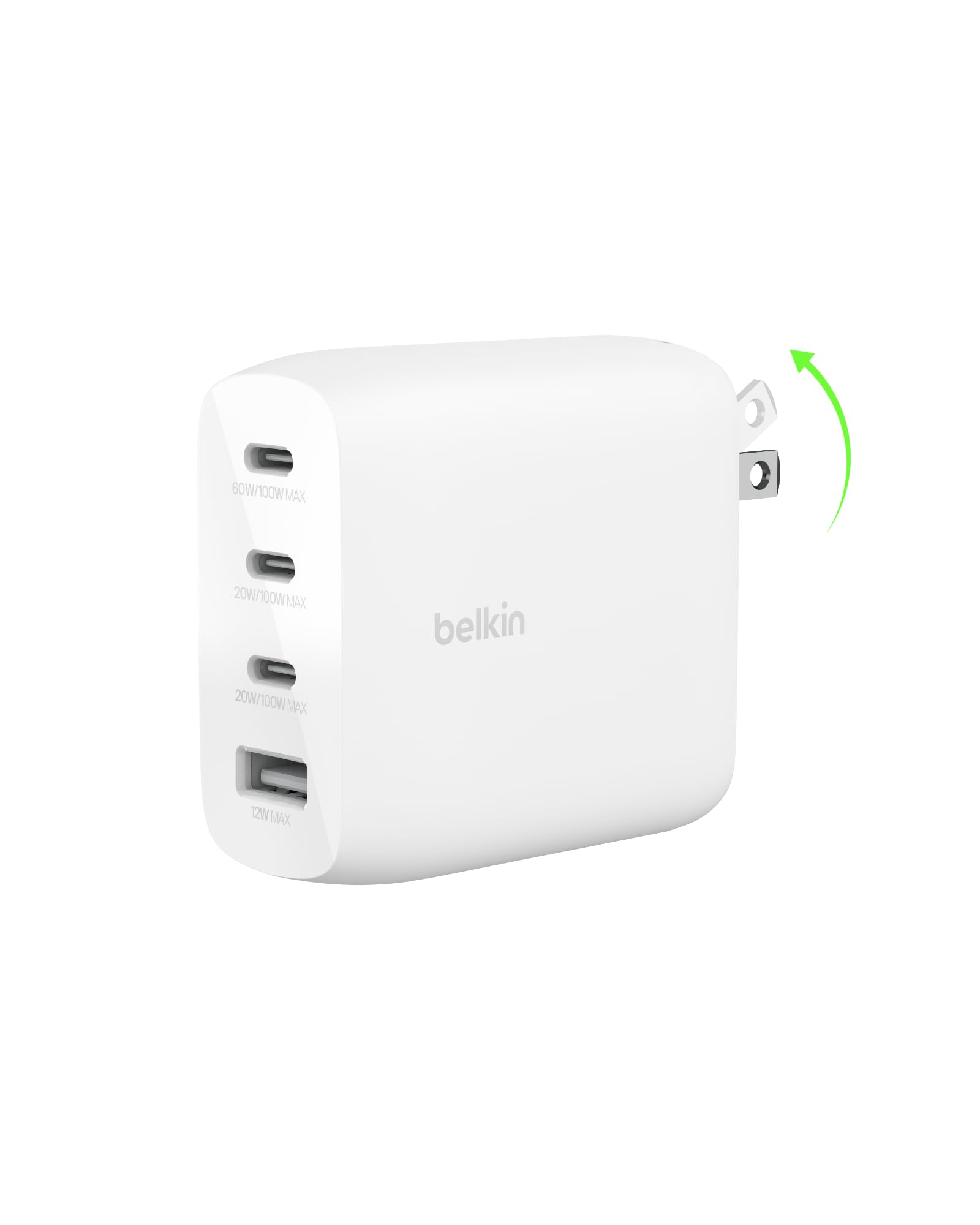 Belkin 112W 4-Port GaN Wall Charger with USB-C PD Fast Charging & USB-A Port - Compact Multi-Port Charger for MacBook Pro/Air, iPhone 16, iPad Pro, Samsung Galaxy S24, Google Pixel 8, Nintendo Switch 2 | Perfect for Travel, Office & Home Use