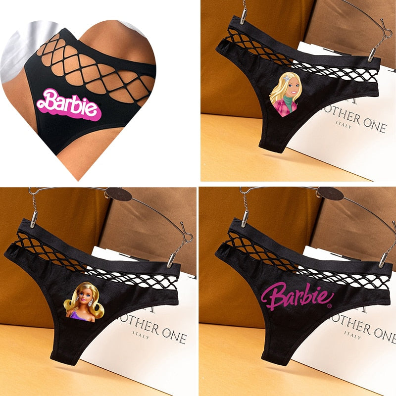 Barbie Princess Sexy Fishnet Hollow-Out Sports Thong Panties for Women - Y2K Fashion Bikini Briefs for Workout, Party & Lingerie