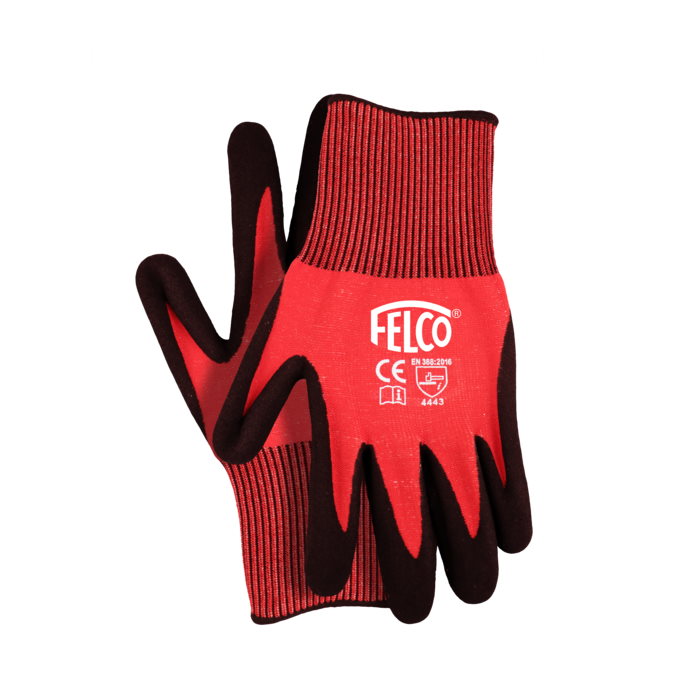 Felco F701L 13 Gauge JPPE Knitted Work Gloves with Nitrile Coating - Red & Black, Large Size - Durable Hand Protection for Construction, Landscaping & Heavy Duty Work