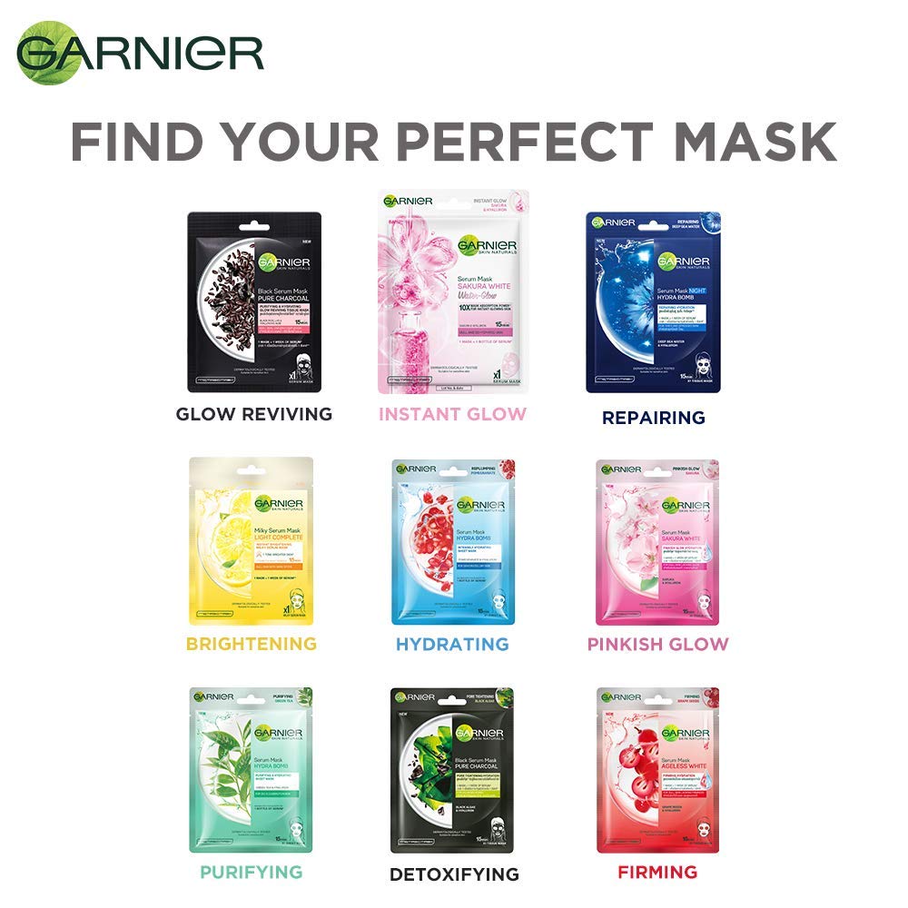 Garnier Sakura White Water Glow Serum Sheet Mask - Brightening & Hydrating Facial Mask for Women, 28g - Perfect for Daily Skincare & Glowing Skin Routine