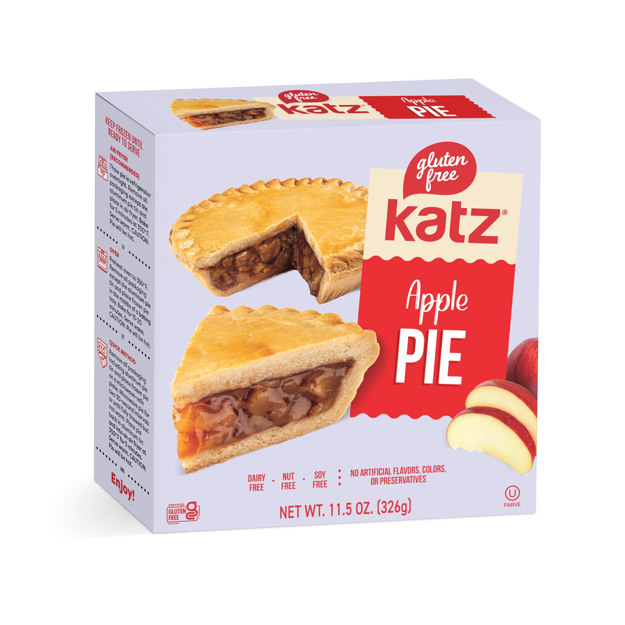 Katz Gluten Free Personal Size Apple Pie (11.5 oz) - Dairy Free, Nut Free, Soy Free, Kosher Certified | Perfect for School Lunches, Travel Snacks & Celiac-Friendly Desserts