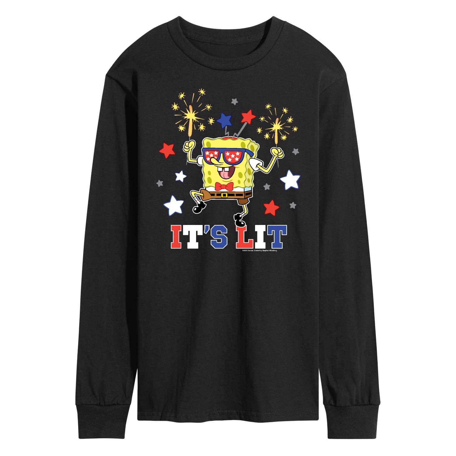HYBRID APPAREL Spongebob Squarepants It's Lit Men's Long Sleeve T-Shirt | Funny Cartoon Graphic Tee for Casual Wear & Gifts