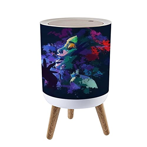Small Trash Can with Lid - Afro American Jazz Singer Design - 1.8 Gallon Round Waste Bin with Press Cover - Dog Proof Garbage Bin for Kitchen, Bathroom & Living Room - Perfect for Home, Office and Dorm Decor