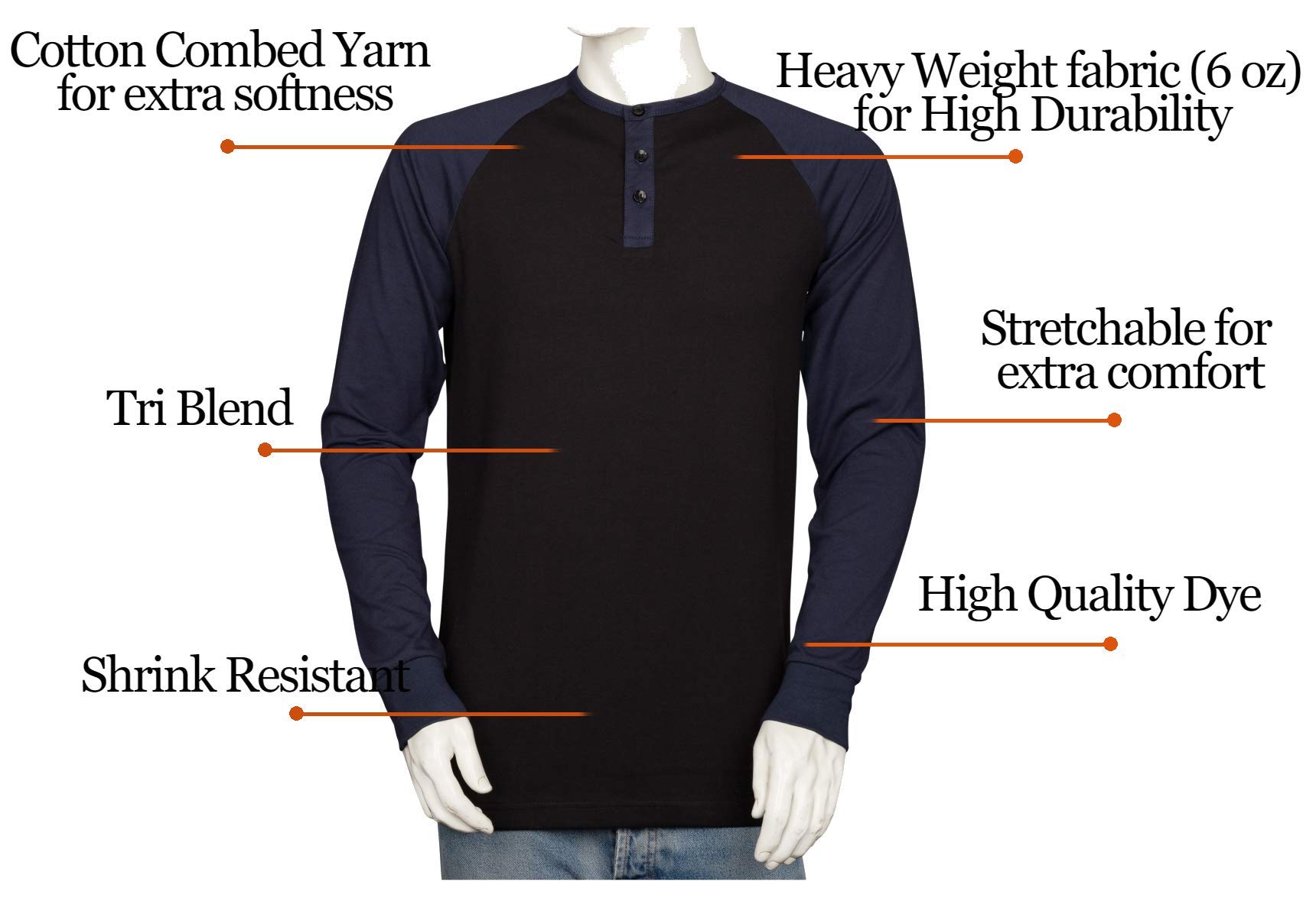 Big and Tall Men's Baseball Henley Long Sleeve Shirt - Heavyweight Cotton Pullover for Casual Wear - Comfortable Workout & Lounge Shirt for Large Size Men