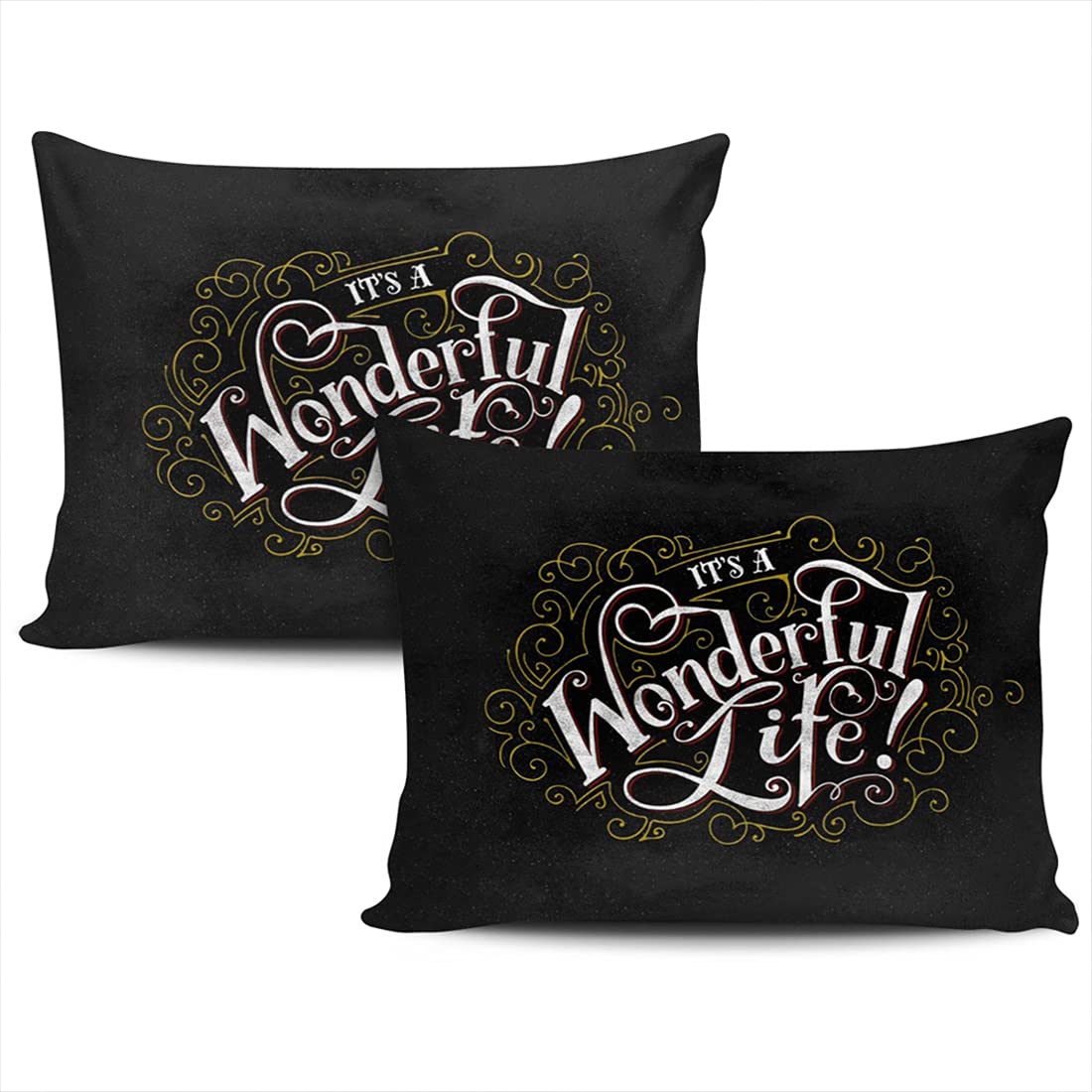Healbrighting Set of 2 Decorative Throw Pillow Covers 20x30 Inch Queen Size - 'It's a Wonderful Life' Design for Sofa, Bedroom & Home Décor - Soft Cushion Covers for Living Room, Bed & Dorm Decor