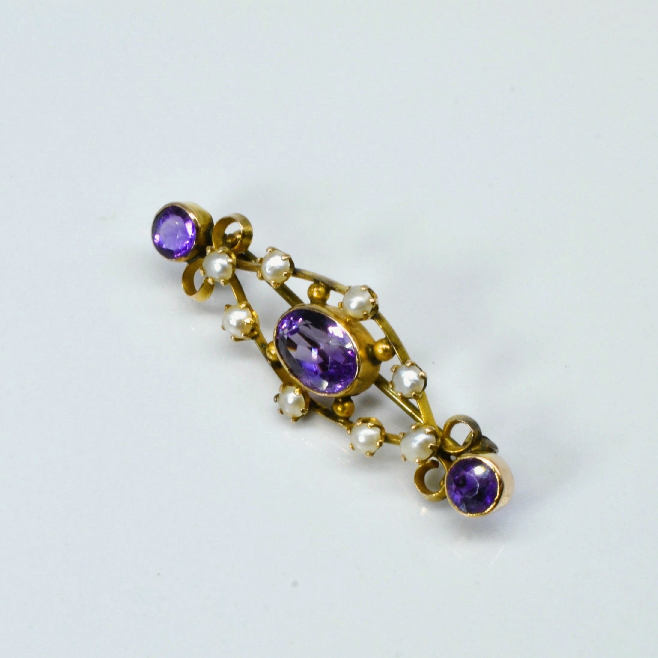 Antique 9k Gold Amethyst and Pearl Vintage Brooch Pin - Elegant Jewelry Gift for Women, Perfect for Weddings, Parties & Special Occasions