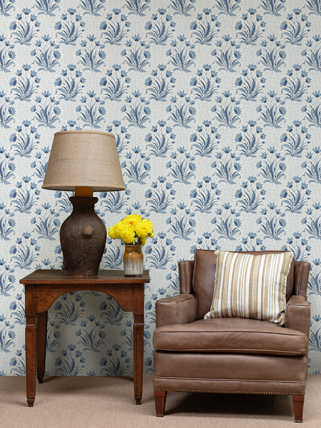 Nathan Turner Blue Floral Wallpaper - Hillhouse Tonal Design for Living Room & Bedroom Decor