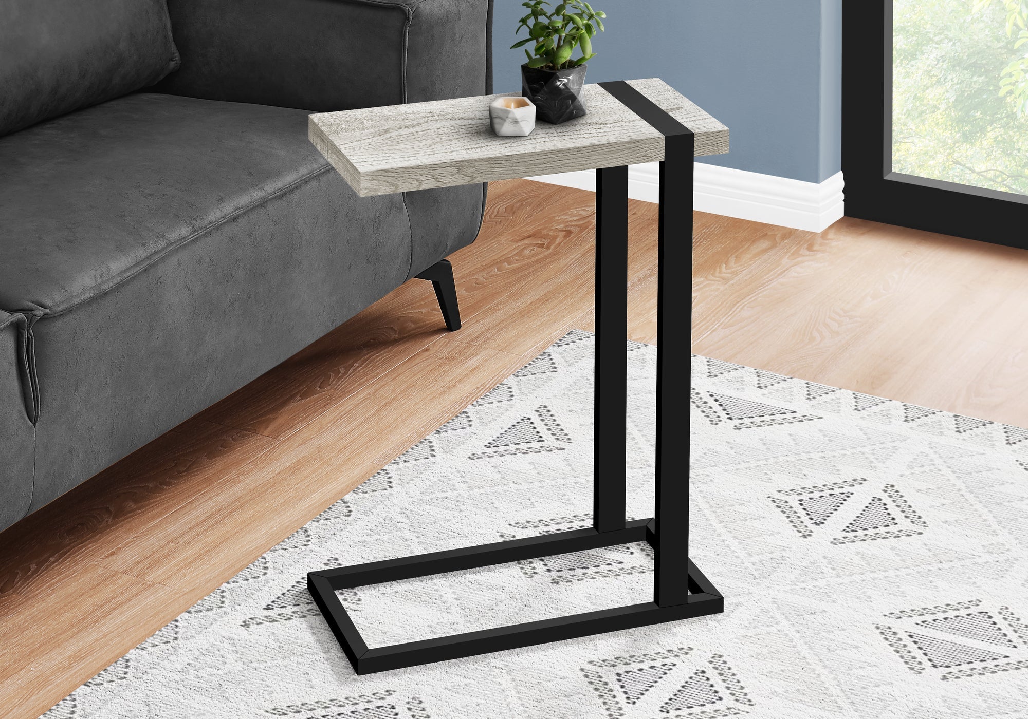 Rustic Grey Reclaimed Wood Look Accent Table with Black Metal Frame - Perfect for Living Room, Bedroom, or Entryway Decor