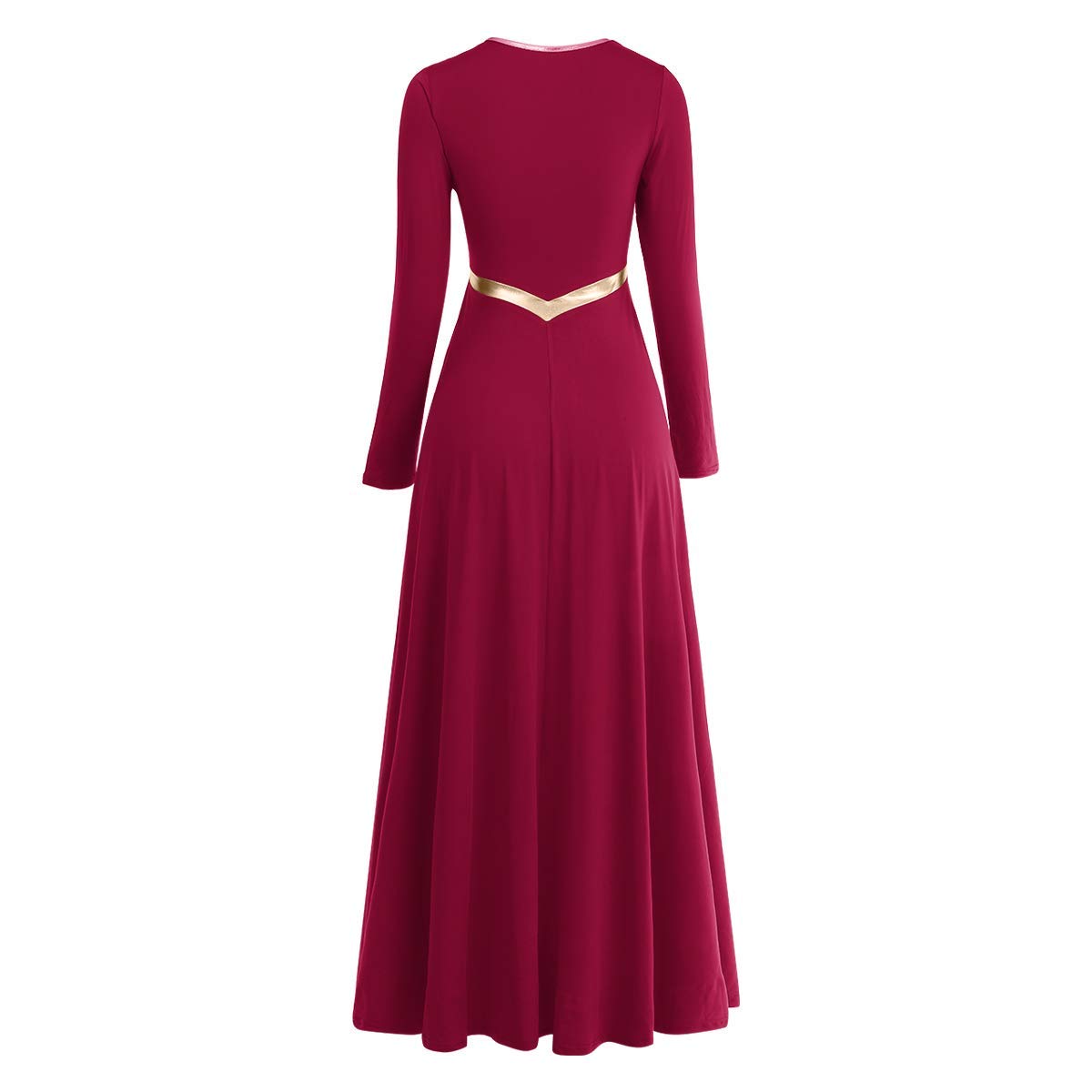 Metallic Cross Praise Dance Dresses for Women - Liturgical Worship Long Sleeve Loose Fit Full Length Dress - Perfect for Church Performances, Gospel Choir Events & Spiritual Dance Ministries