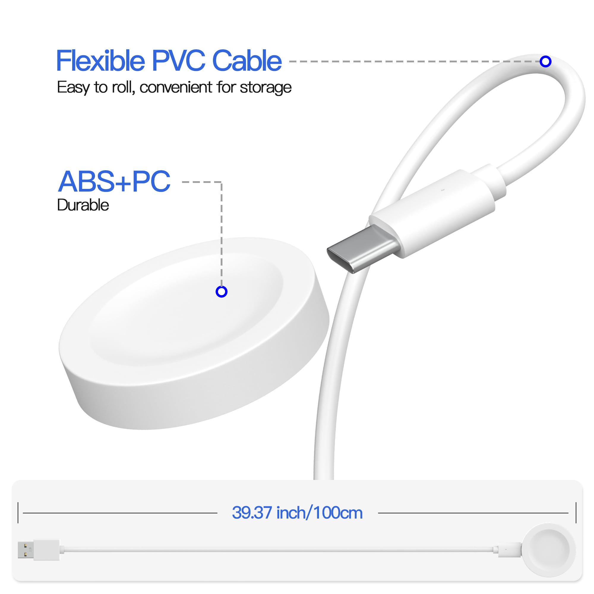 AWINNER Magnetic Charging Dock for Huawei Watch - Replacement USB Charger Cable & Adapter - Fast Charging Smartwatch Accessory (White, 1 Pack) - Perfect for Home, Office & Travel Use
