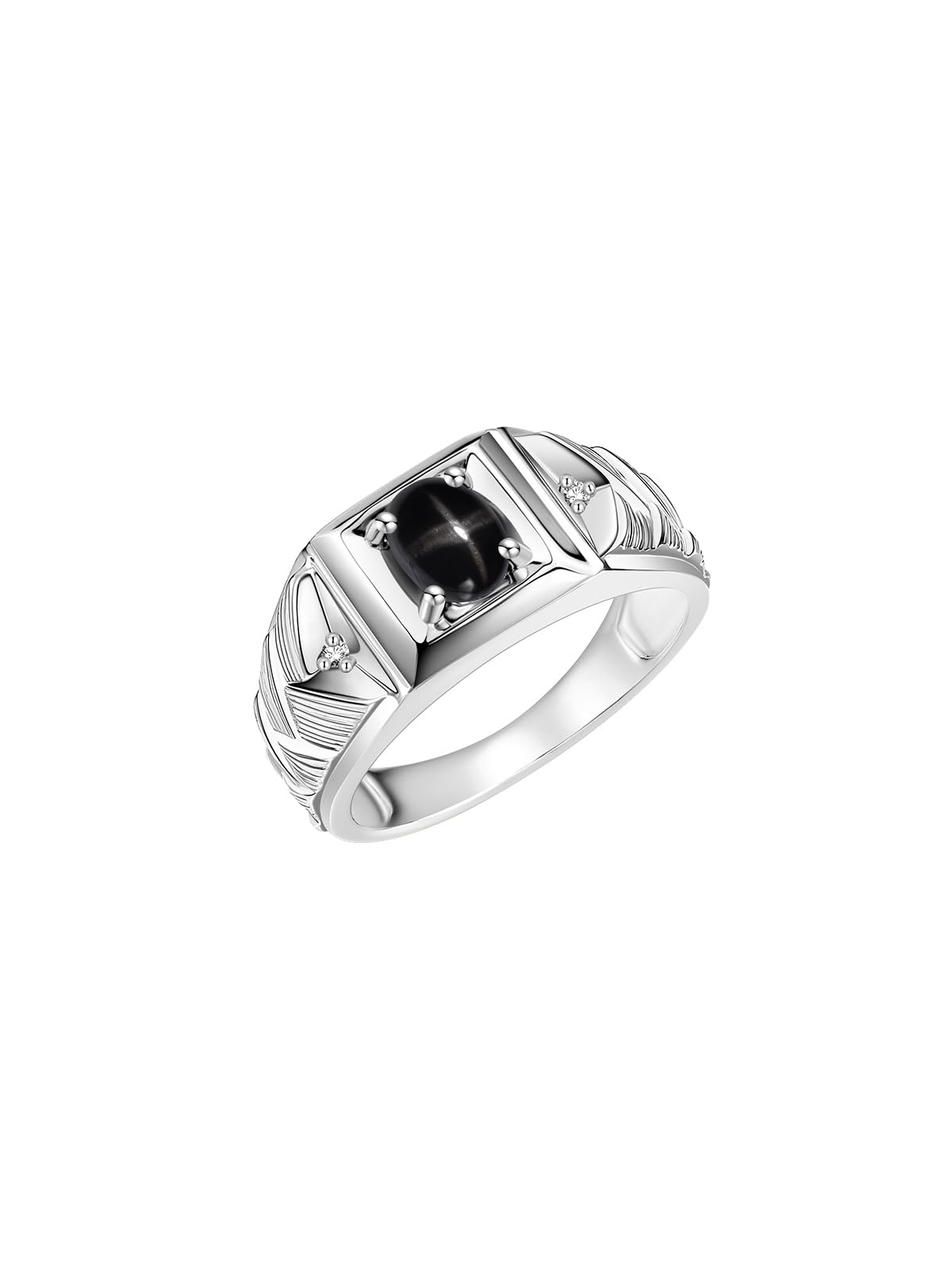 Rylos Men's Designer Weave Band 7X5MM Oval Gemstone & Diamond Ring - Sterling Silver Birthstone Jewelry for Men (Sizes 8-13) | Perfect for Weddings, Anniversaries & Special Occasions