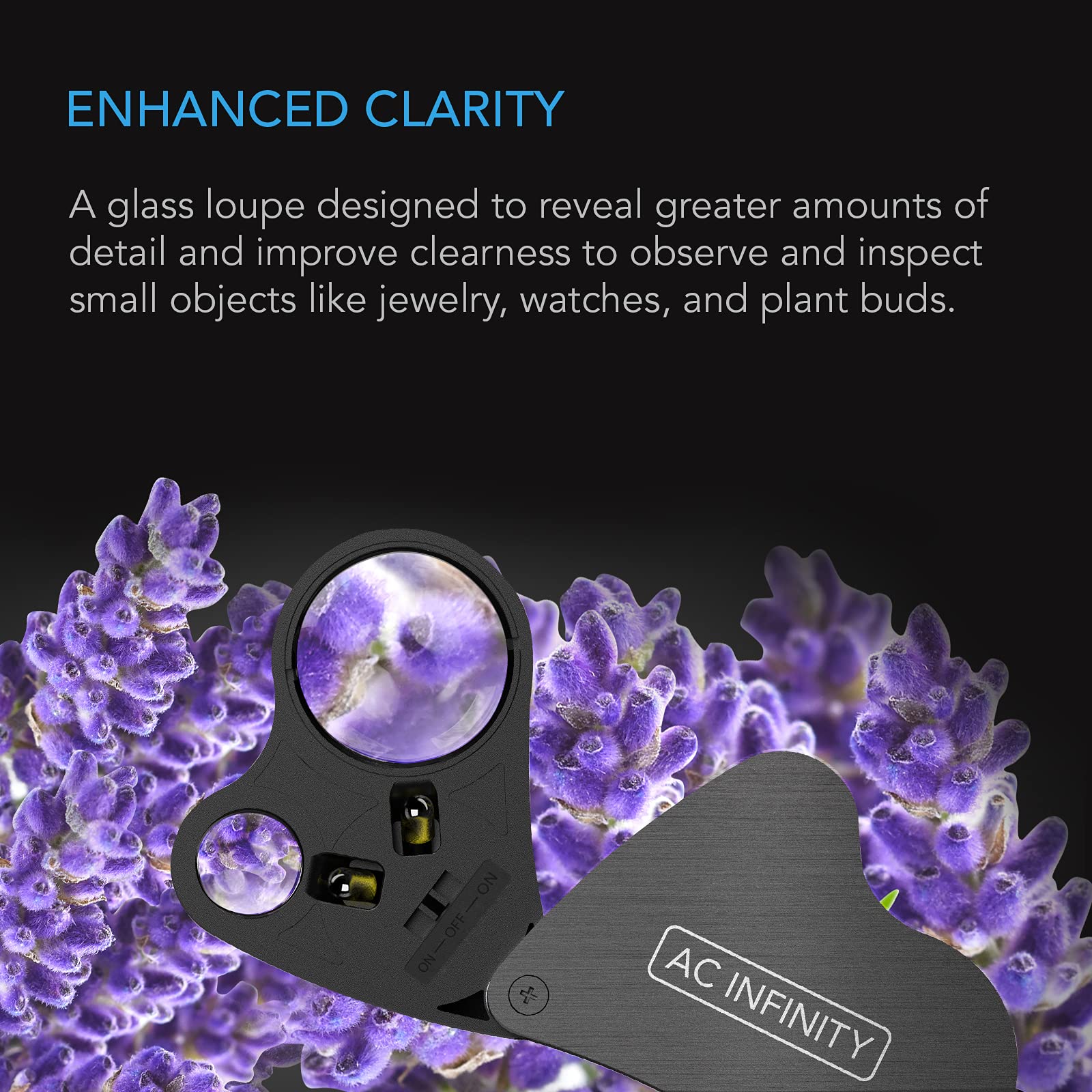 AC Infinity Jewelers Loupe - 30x & 60x Magnifying Glass with LED Light, Dual Lenses for Jewelry Inspection, Watch Repair, Coin & Stamp Collecting, Plant Bud Examination | Portable Pocket Magnifier for Hobbyists, Professionals & Outdoor Use