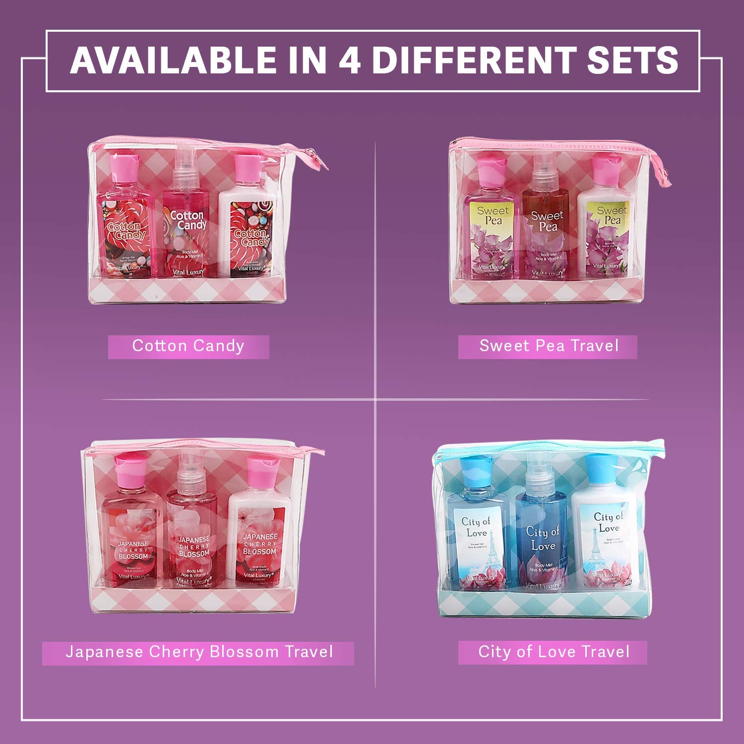 Bath & Body Care Travel Set - Home Spa Kit with Body Lotion, Shower Gel & Fragrance Mist | Personal Body Care Essentials for Travel (City of Love Scent) - Perfect for Vacations, Gifts & Self-Care Moments