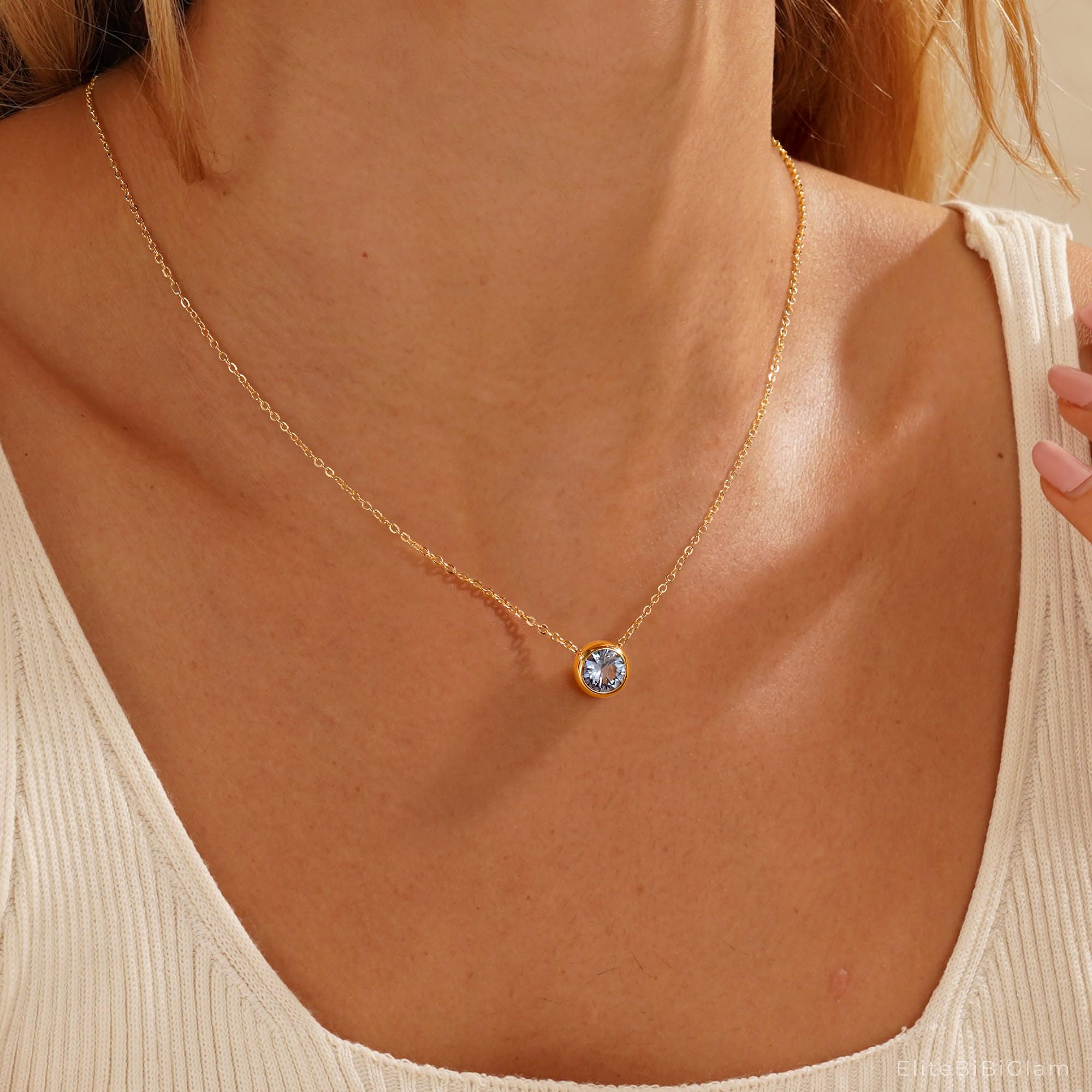 14K Gold Plated Birthstone Necklace for Women - Dainty Red, Blue, Green Diamond & Emerald Pendant Jewelry | 12 Month Birthstone Gift for Women, Teen Girls | Perfect for Birthdays, Anniversaries & Special Occasions