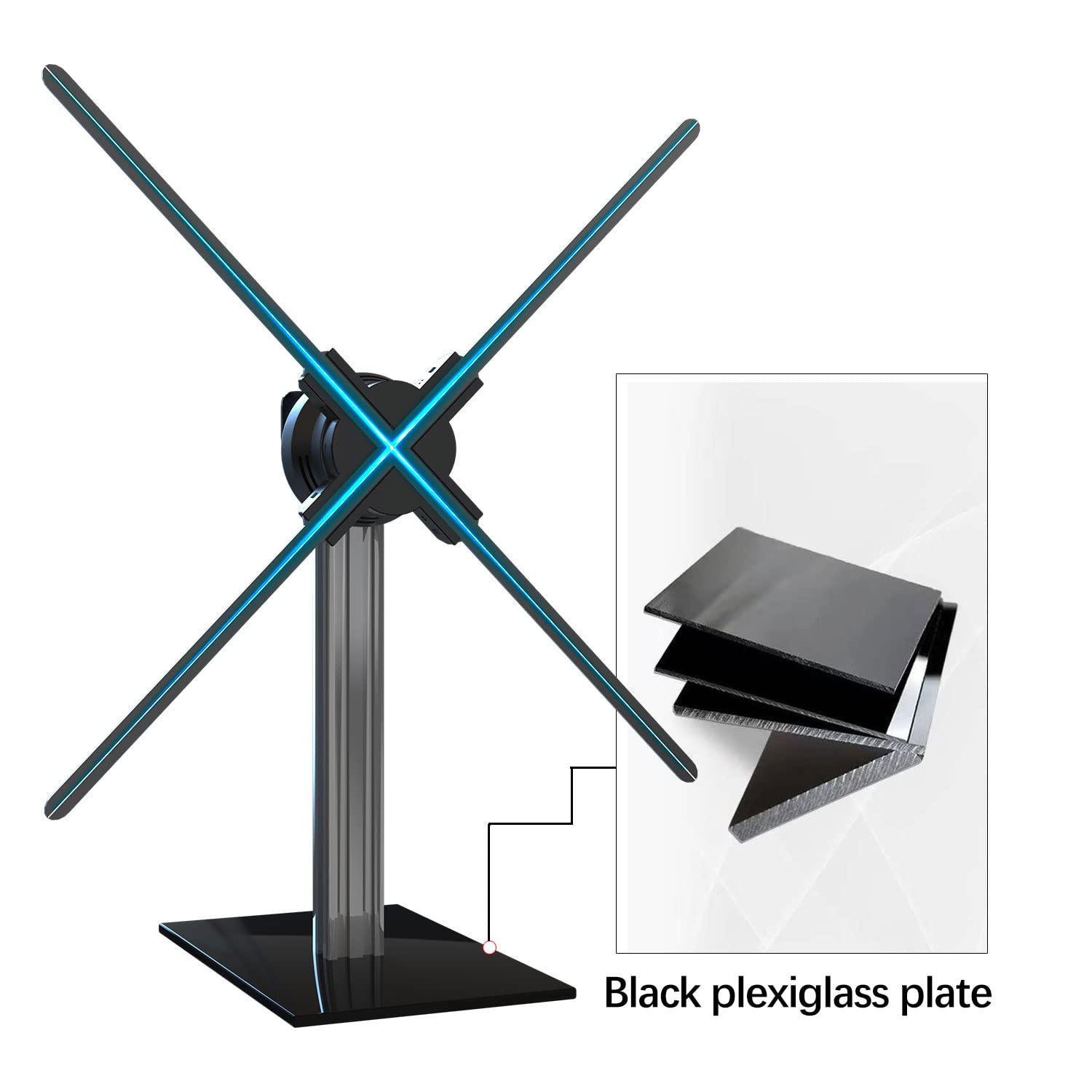 Missyou 3D Hologram Fan Desktop Stand - Aluminum Alloy Frame with Tempered Glass Base - Fits 27.5