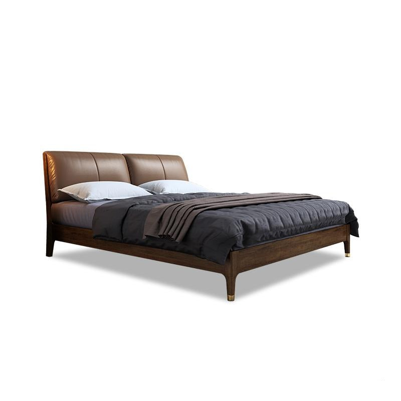 Nordic Walnut Bed Frame - 1.2m/1.5m/1.8m Sizes - Solid Wood Platform Bed with Storage - Modern Scandinavian Bedroom Furniture for Small Spaces & Guest Rooms