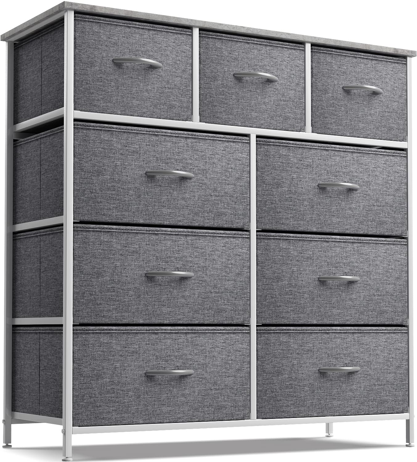 Sorbus 9-Drawer Dresser Organizer - Sturdy Steel Frame & Wood Top Storage Chest for Bedroom, Hallway, Closet & Office - Easy Pull Fabric Bins in Grey | Perfect for Small Space Organization & Home Decor
