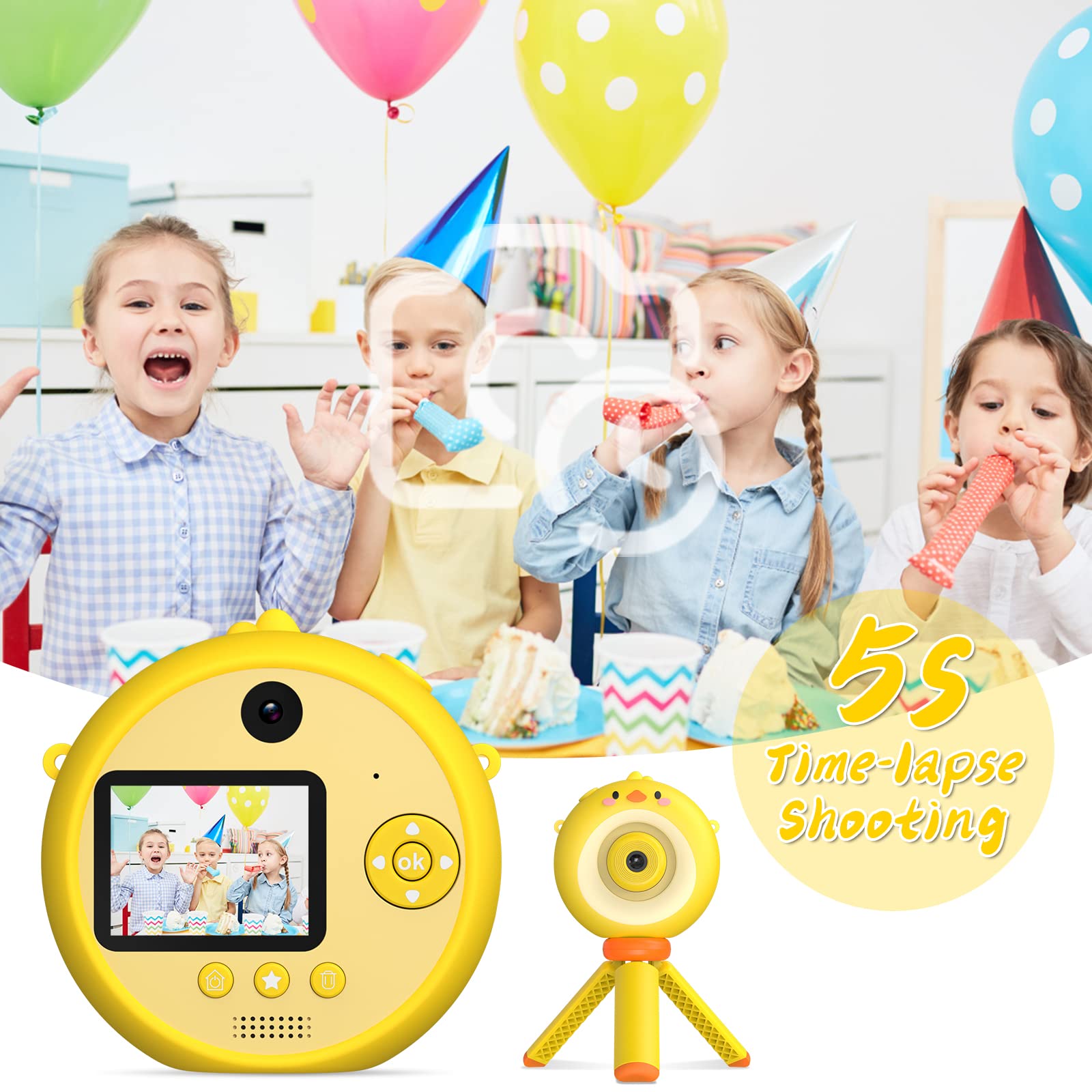 **12MP Kids Digital Camera with Tripod - 1080P HD Video, 32GB SD Card Included - Perfect for Birthday Gifts, Selfies & Family Adventures (Yellow)**