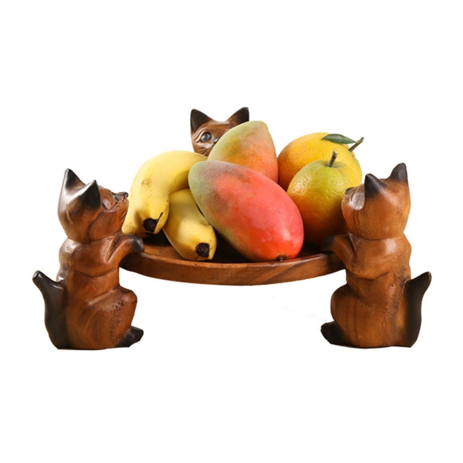 Modern Solid Wood Fruit Bowl - Handcrafted European Style Decorative Cat Fruit Plate for Home Decor, Living Room, Coffee Table & Kitchen | Perfect for Serving Fresh & Dried Fruits, Snacks, and Centerpiece Display