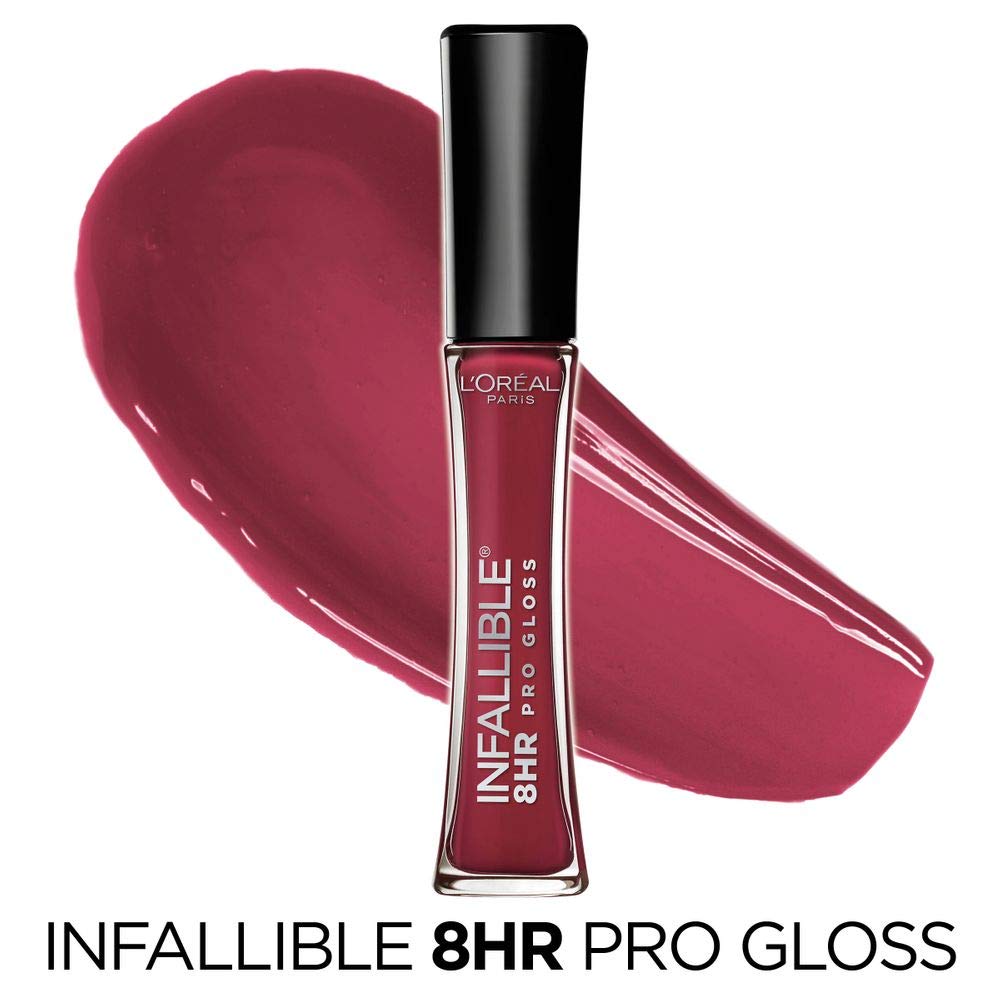 L'Oreal Paris Infallible 8 Hour Hydrating Lip Gloss - Glistening Berry (0.21 Fl Oz) | Long-Lasting Shine & Moisture for Everyday Wear, Date Night & Special Occasions