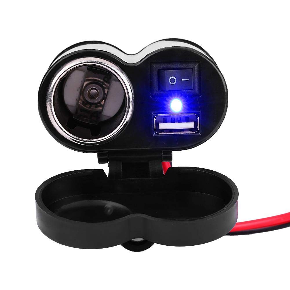 12V-45V Motorcycle USB Charger Socket - Waterproof Dual USB Power Port with Cigarette Lighter Adapter for Phone Charging on Motorcycles, Scooters, ATVs - Perfect for Road Trips & Outdoor Adventures