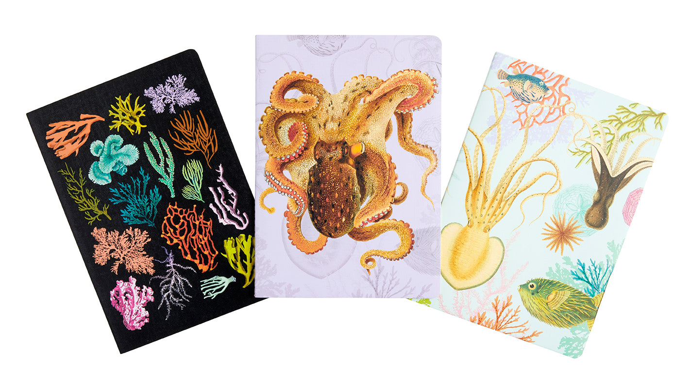 Art of Nature: Under the Sea Stitched Notebook Set (3-Pack) - Perfect for Journaling, Sketching & Gift Giving