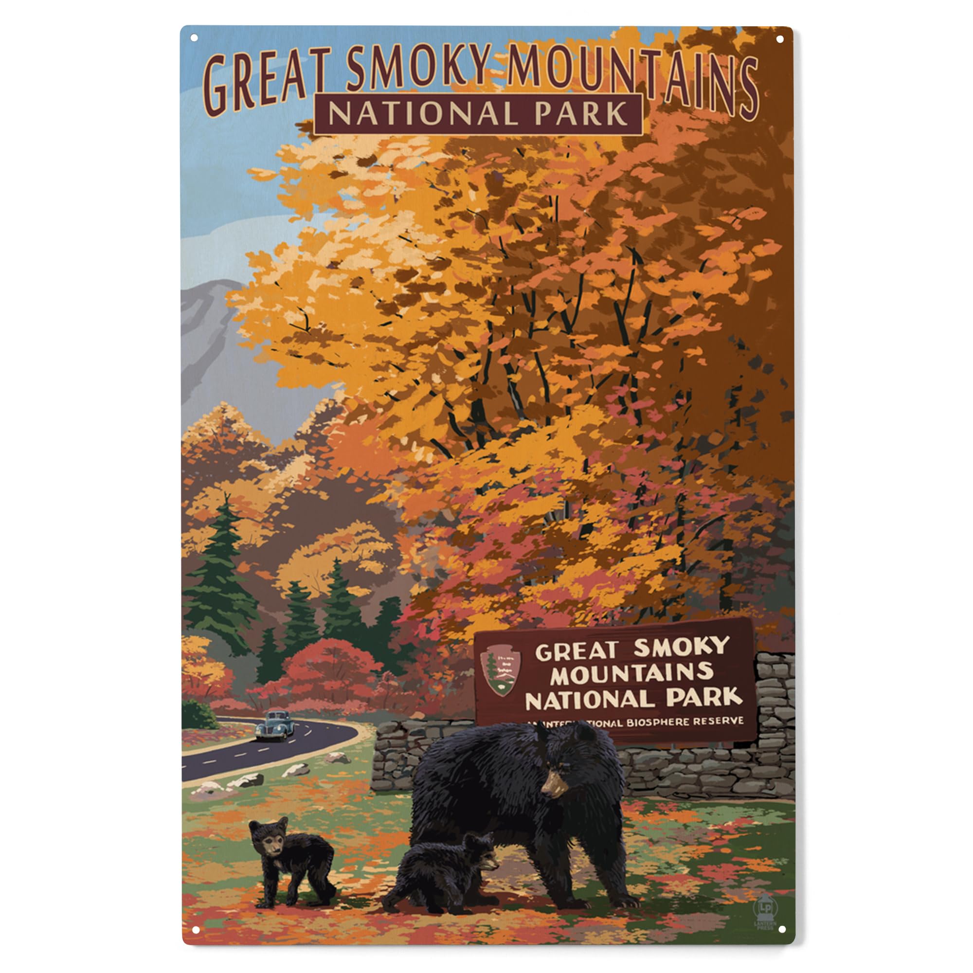Lantern Press 10x15 Inch Wood Wall Sign - Ready to Hang Smoky Mountains National Park Decor with Bear Family Design - Perfect for Cabin, Living Room, or Outdoor Patio Decor