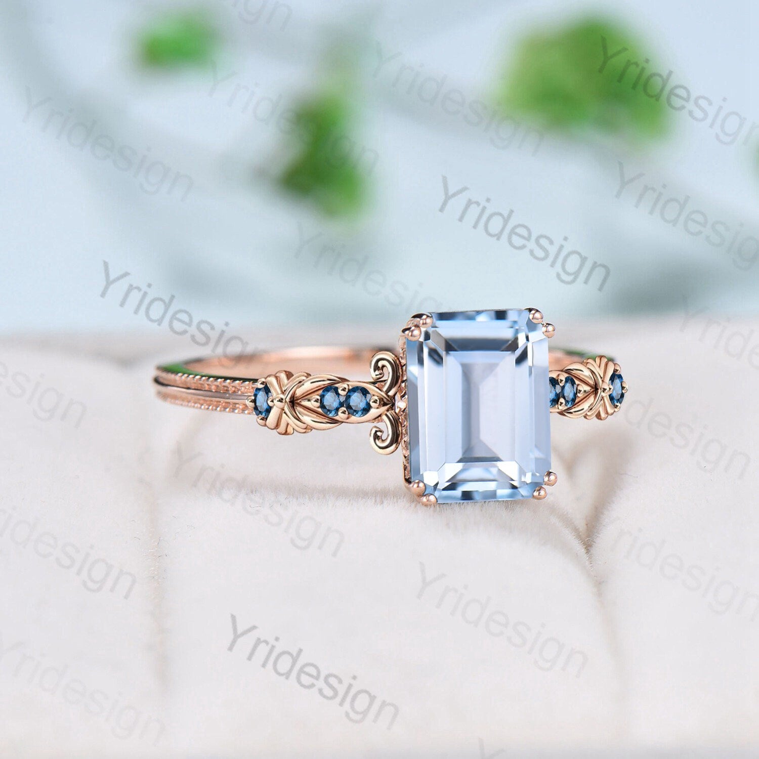 Vintage Emerald Cut Aquamarine Ring - 8 Prong Blue Topaz Engagement Band, Unique Wedding Jewelry for Women - Perfect Anniversary Gift for Brides, Bridesmaids & Special Occasions