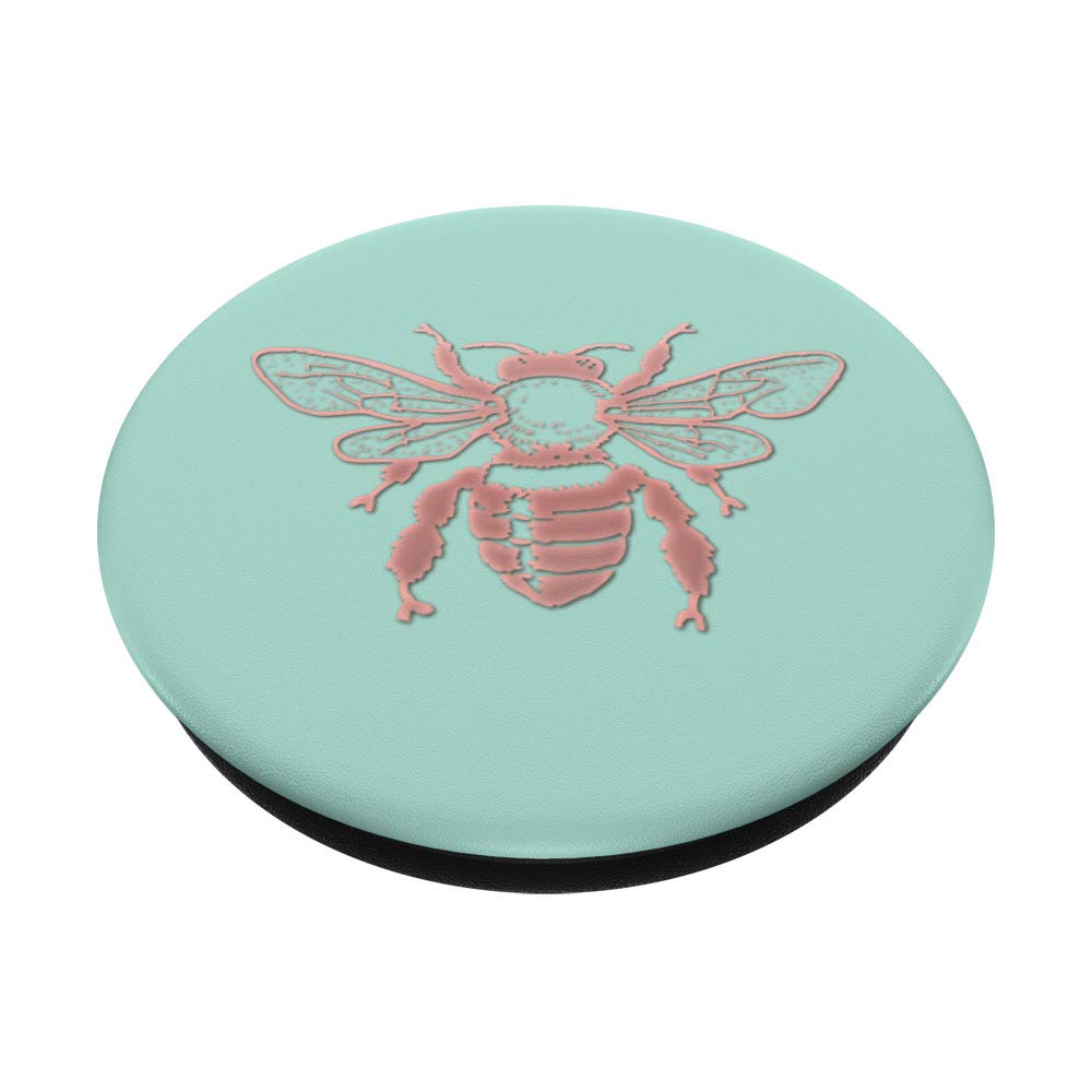 Rose Pink & Green Mint Honeybee Phone Grip - Swappable PopSockets PopGrip for iPhone & Android - Perfect for Hands-Free Selfies, Secure Phone Holding & Stylish Accessory
