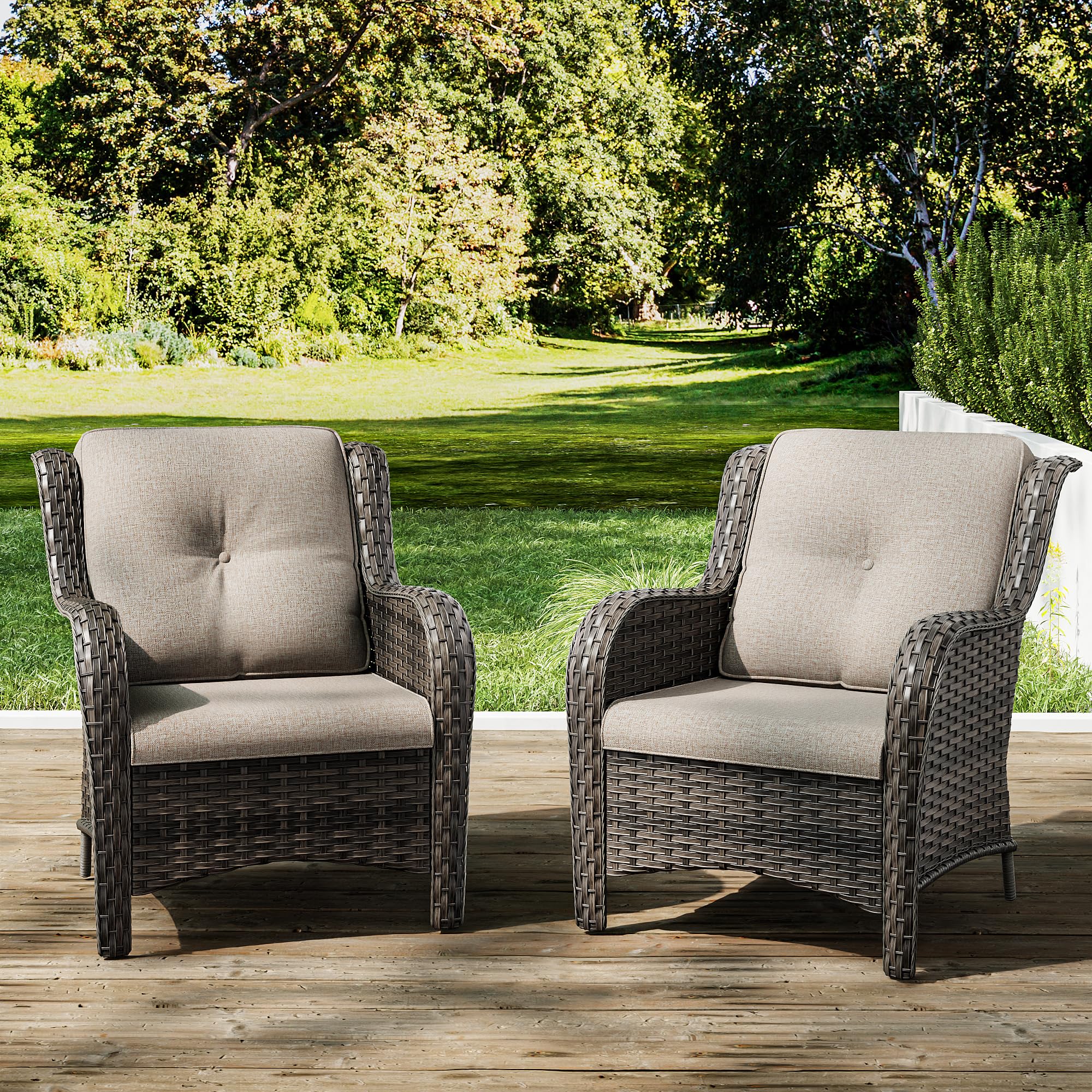 Joyside 2-Piece Outdoor Wicker Dining Chair Set - PE Rattan Patio Chairs with 4-Inch Cushions, Mixed Grey/Beige - Perfect for Garden, Poolside, and Backyard Relaxation