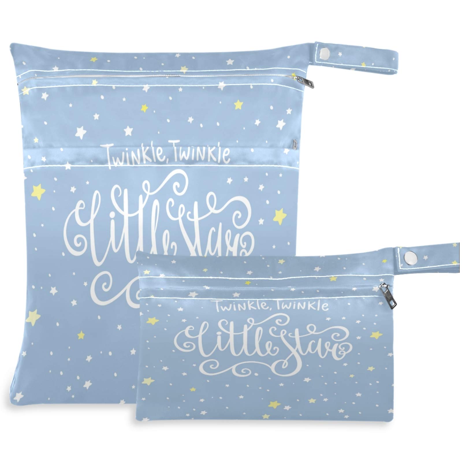Visesunny Star Blue Pattern 2Pcs Wet Bags with Zippered Pockets - Washable & Reusable Waterproof Storage for Travel, Beach, Pool, Daycare | Perfect for Wet Swimsuits, Diapers, Gym Clothes & Toiletries | Great for Moms, Kids & Outdoor Activities