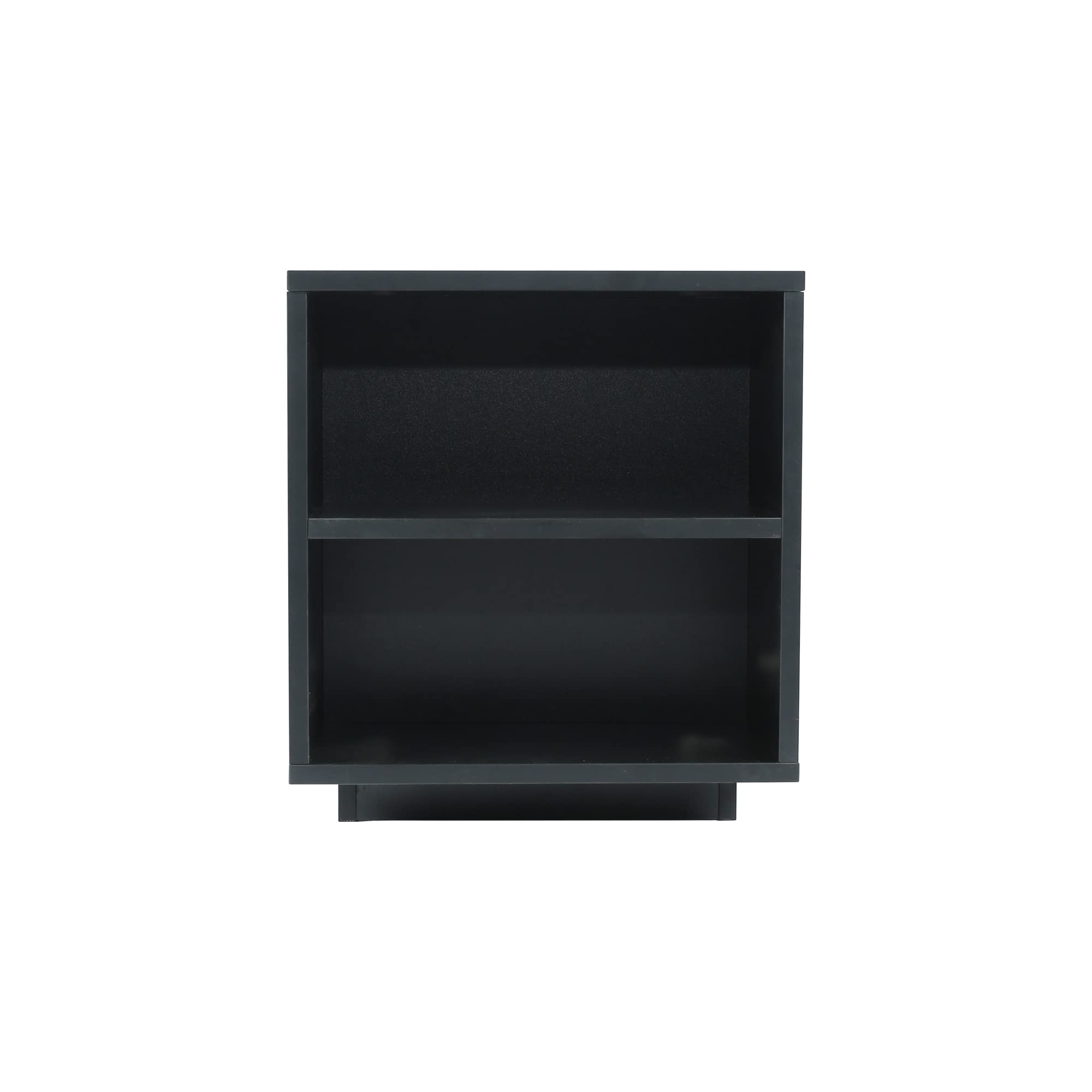 Mid-Century Modern TV Stand for 65-Inch Flat Screen TVs - Universal Entertainment Center with 8 Open Shelves, Storage Cabinet for Living Room & Bedroom - Black Particle Board Console Table - Perfect for Home Theater Setup & Media Organization