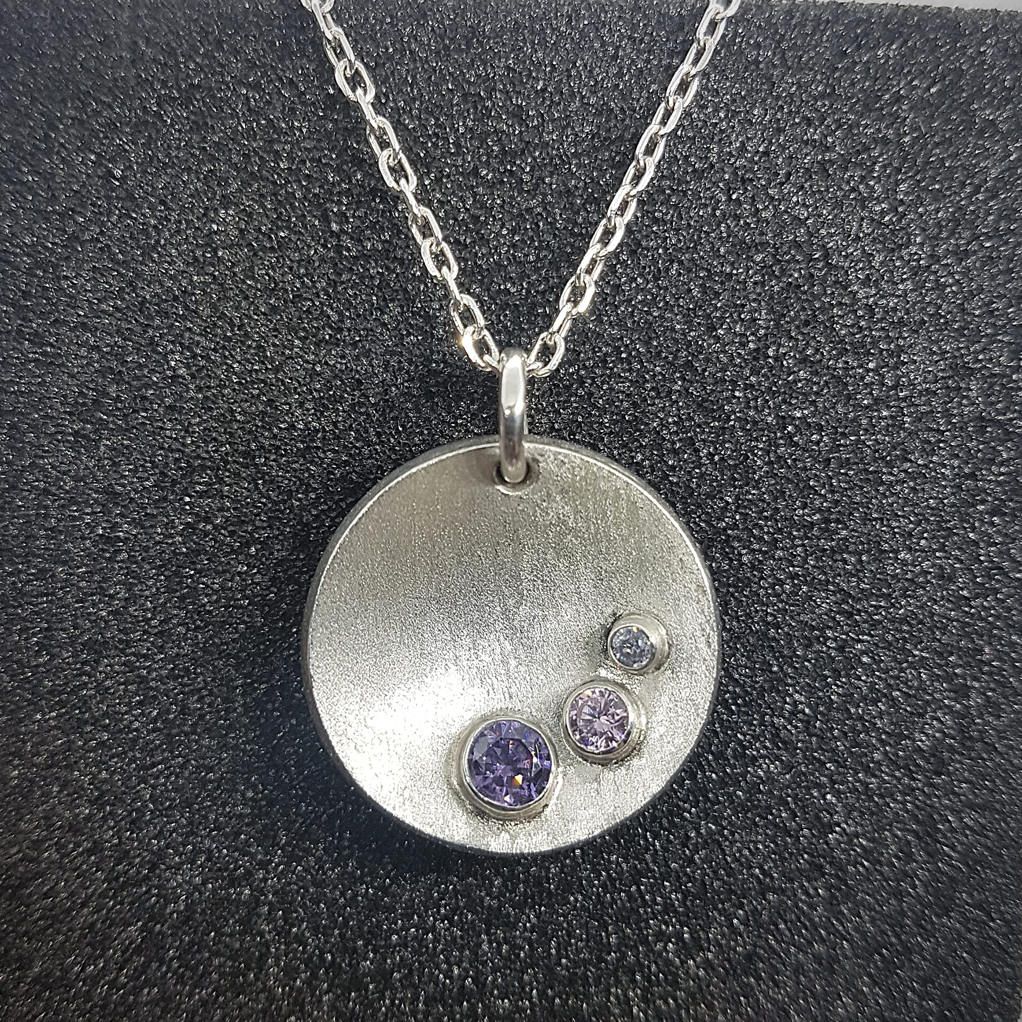 Circle Trio Stone Pendant Necklace - Sterling Silver CZ Jewelry with Satin Finish | Handmade in UK | Gift Box Included | Free Shipping | Perfect for Anniversary, Birthday & Valentine's Day Gifts